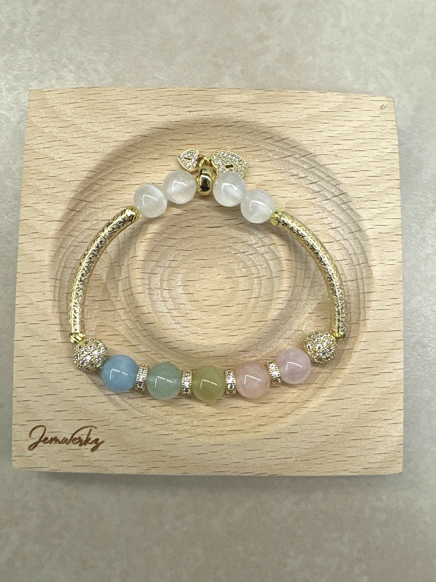 MELODIE 1.1 - Morganite Rainbow with Selenite Bracelet