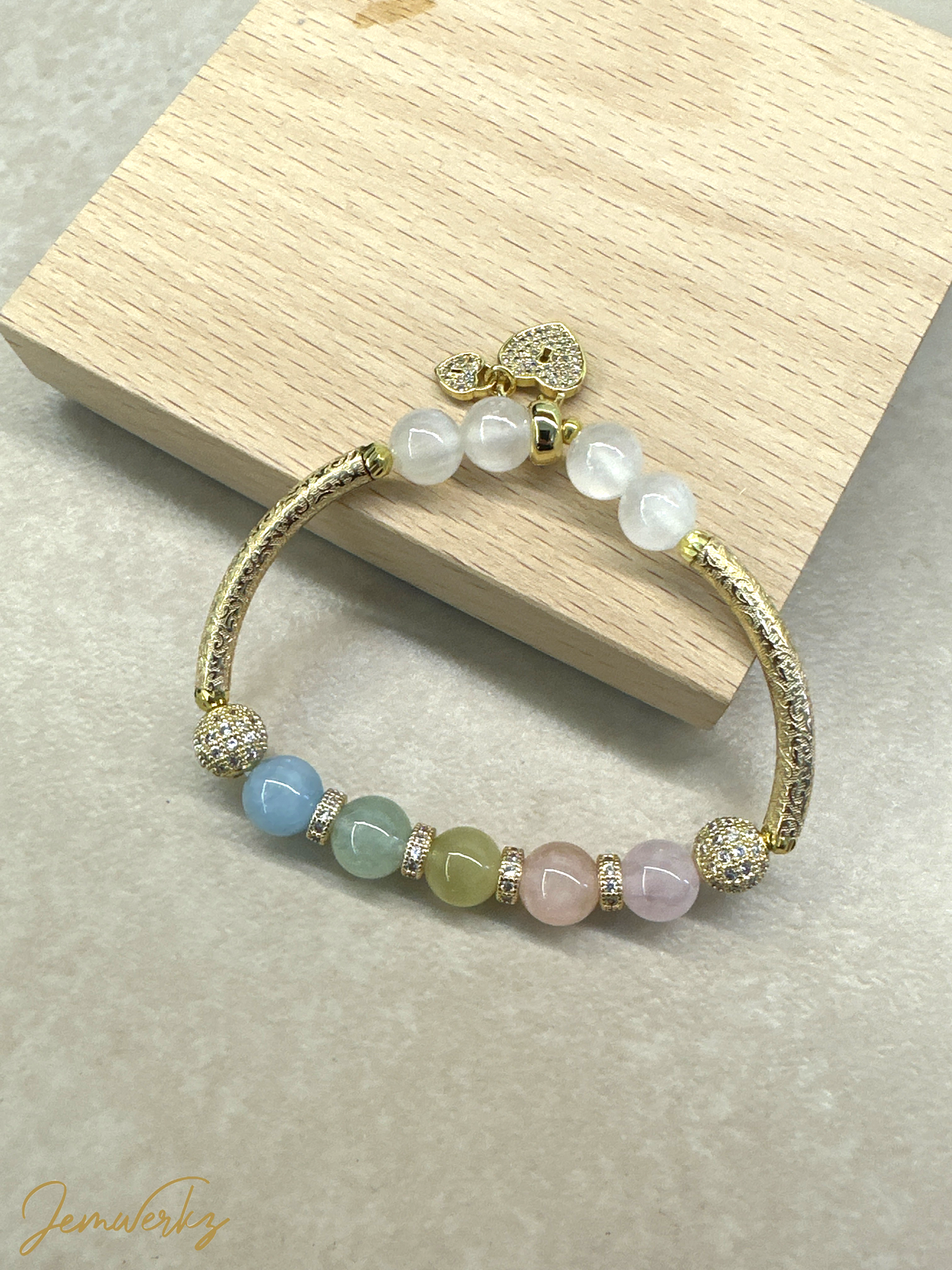 MELODIE 1.1 - Morganite Rainbow with Selenite Bracelet