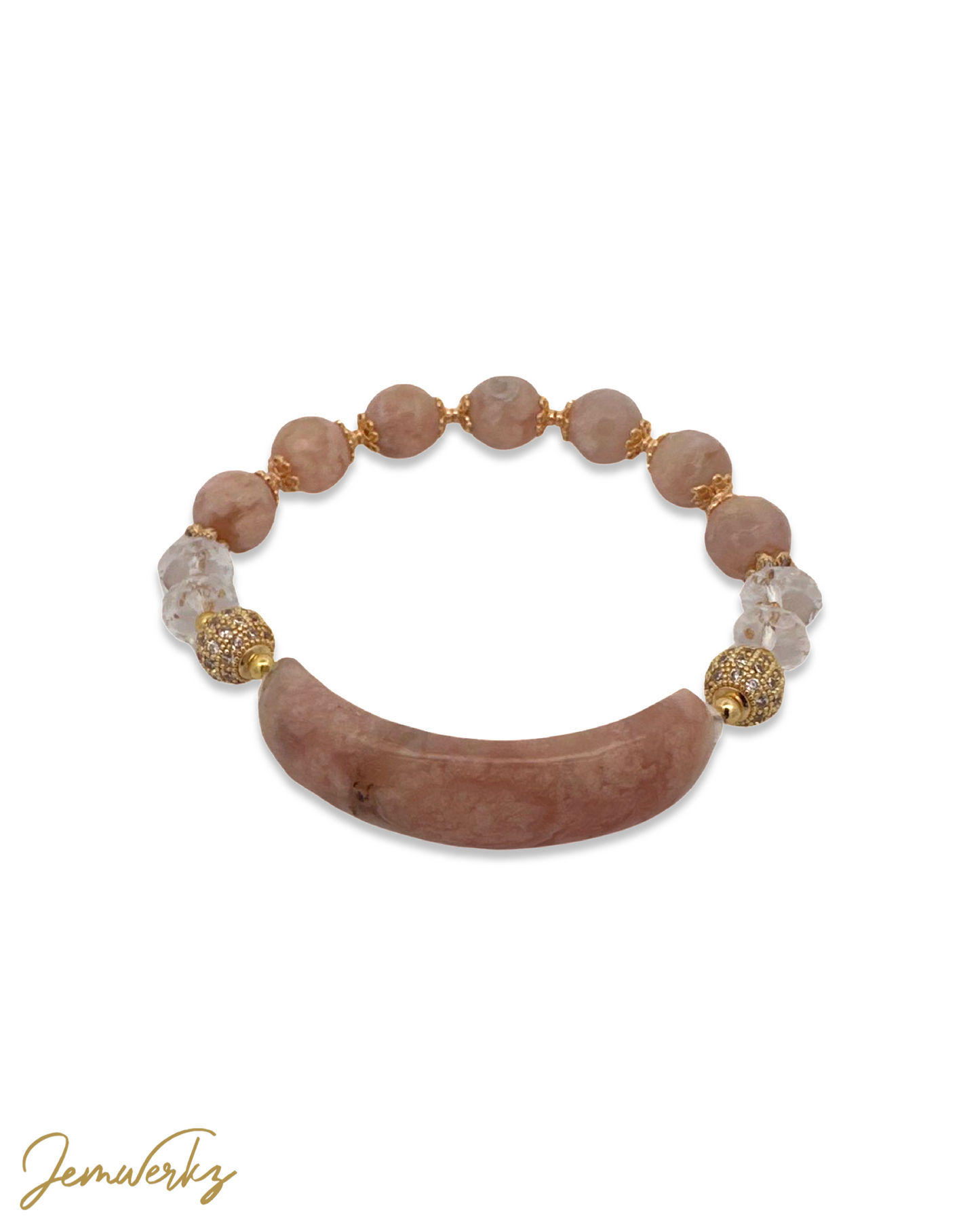 SALMA - Sakura Agate Half Bangle with Faceted Sakura Agate and Clear Quartz Bracelet