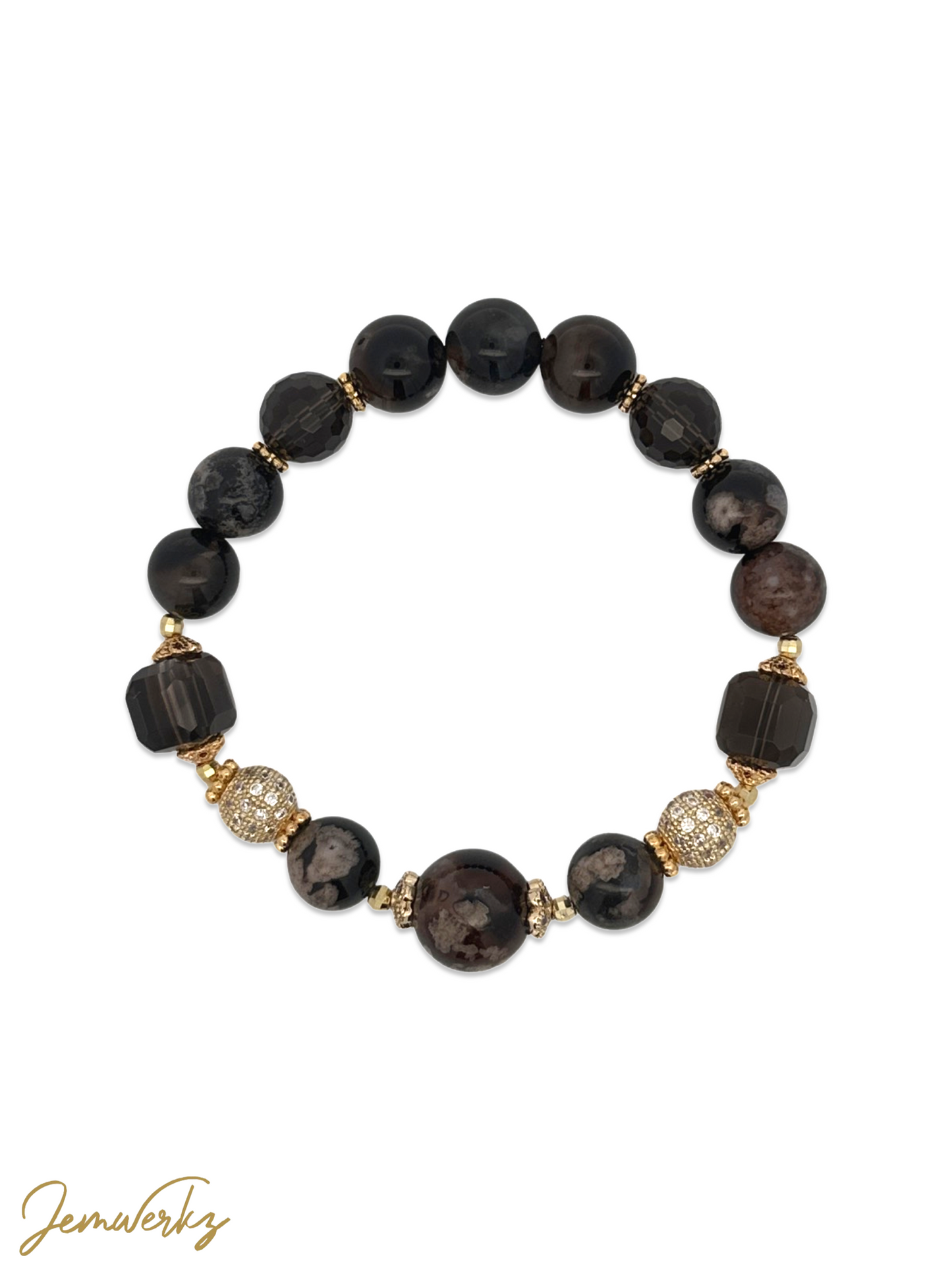 SYBIL - Black Sakura Agate and Faceted Smoky Quartz Bracelet