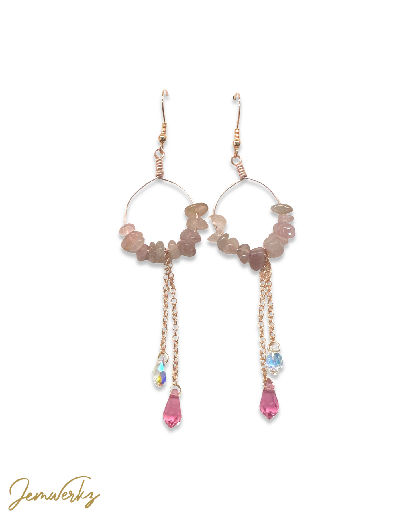 RAESHA - Rose Quartz Chips with Swarovski Teardrop Hoop Earrings