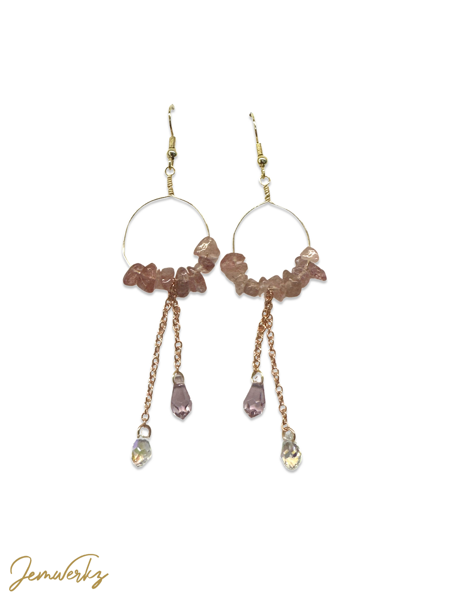 SAESHA 1.1 - Strawberry Quartz Chips with Swarovski Teardrop Hoop Earrrings