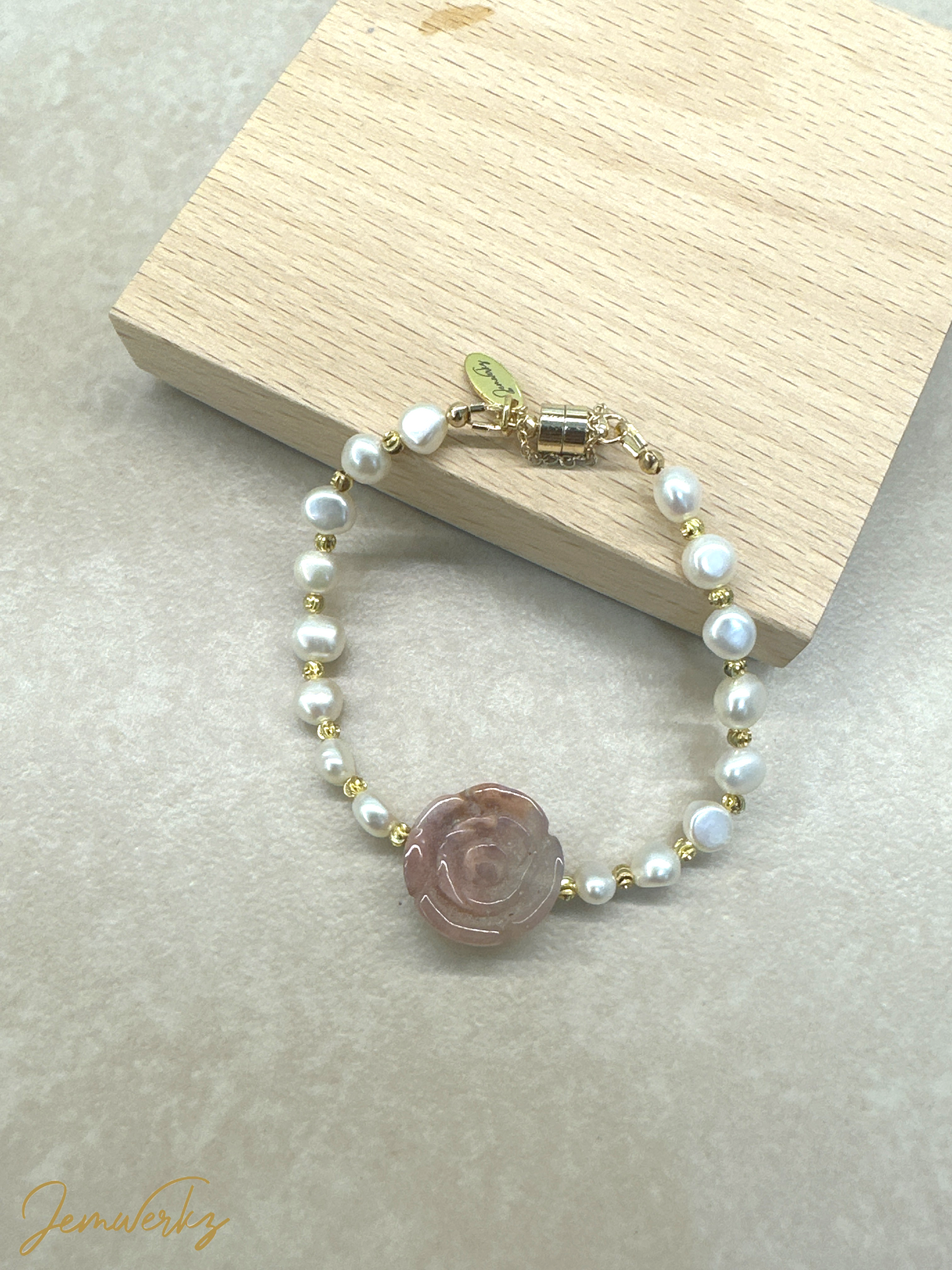 SALLY - Sakura Agate Rose and Freshwater Pearls Bracelet