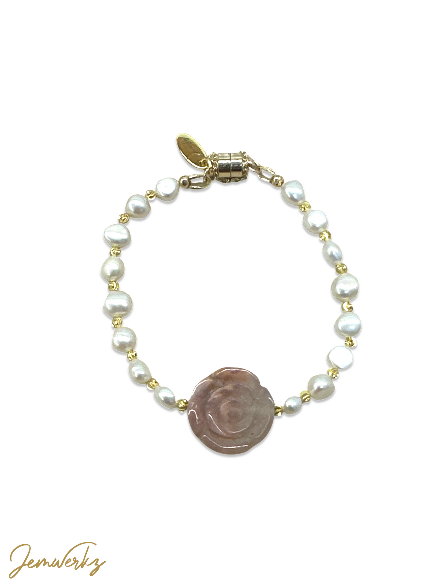 SALLY - Sakura Agate Rose and Freshwater Pearls Bracelet