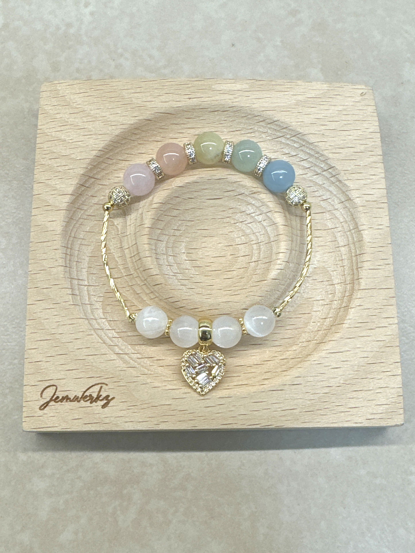 MELODIE 1.2 - Rainbow Morganite, Selenite and Locket Charm Bracelet
