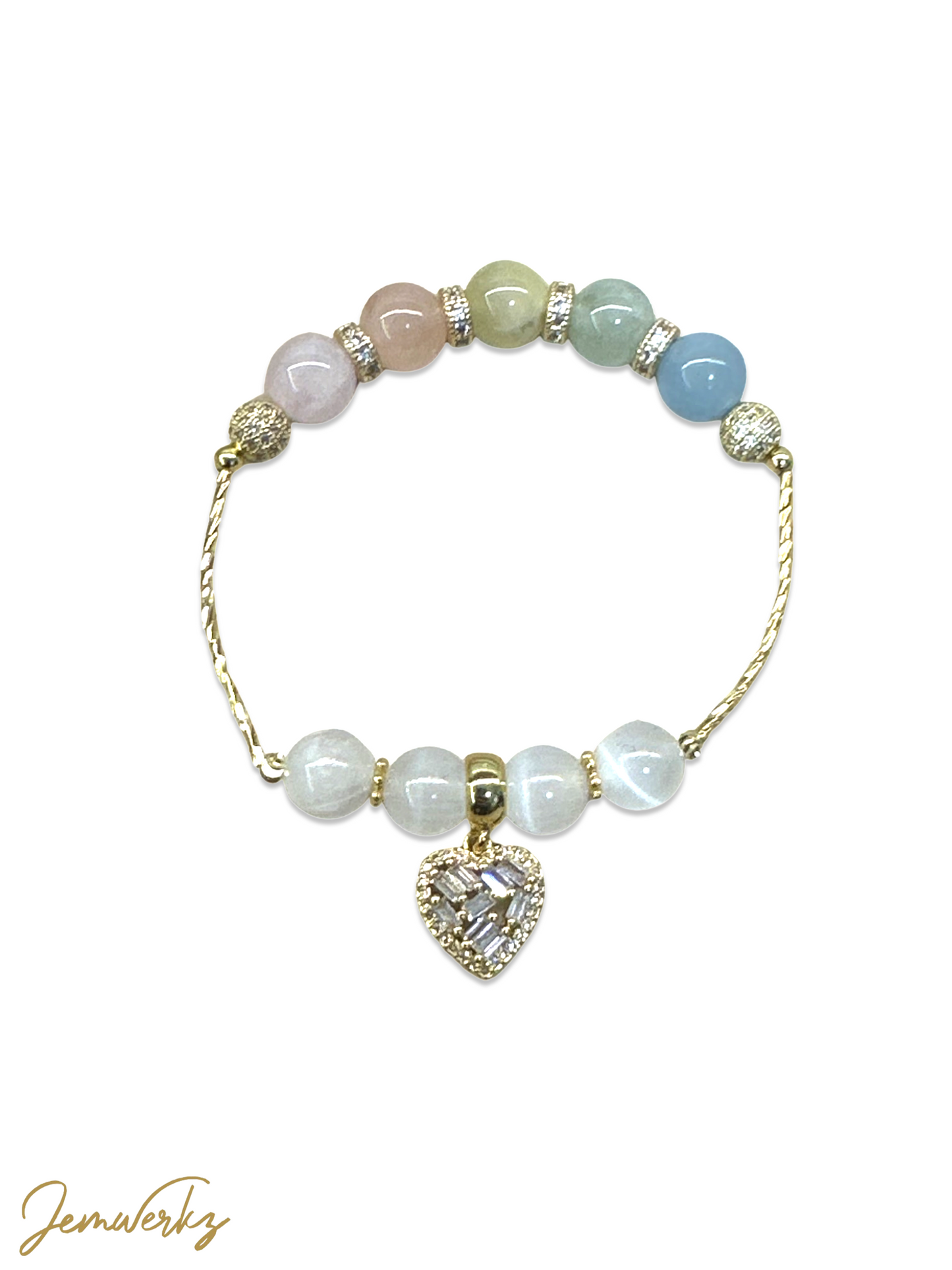 MELODIE 1.2 - Rainbow Morganite, Selenite and Locket Charm Bracelet