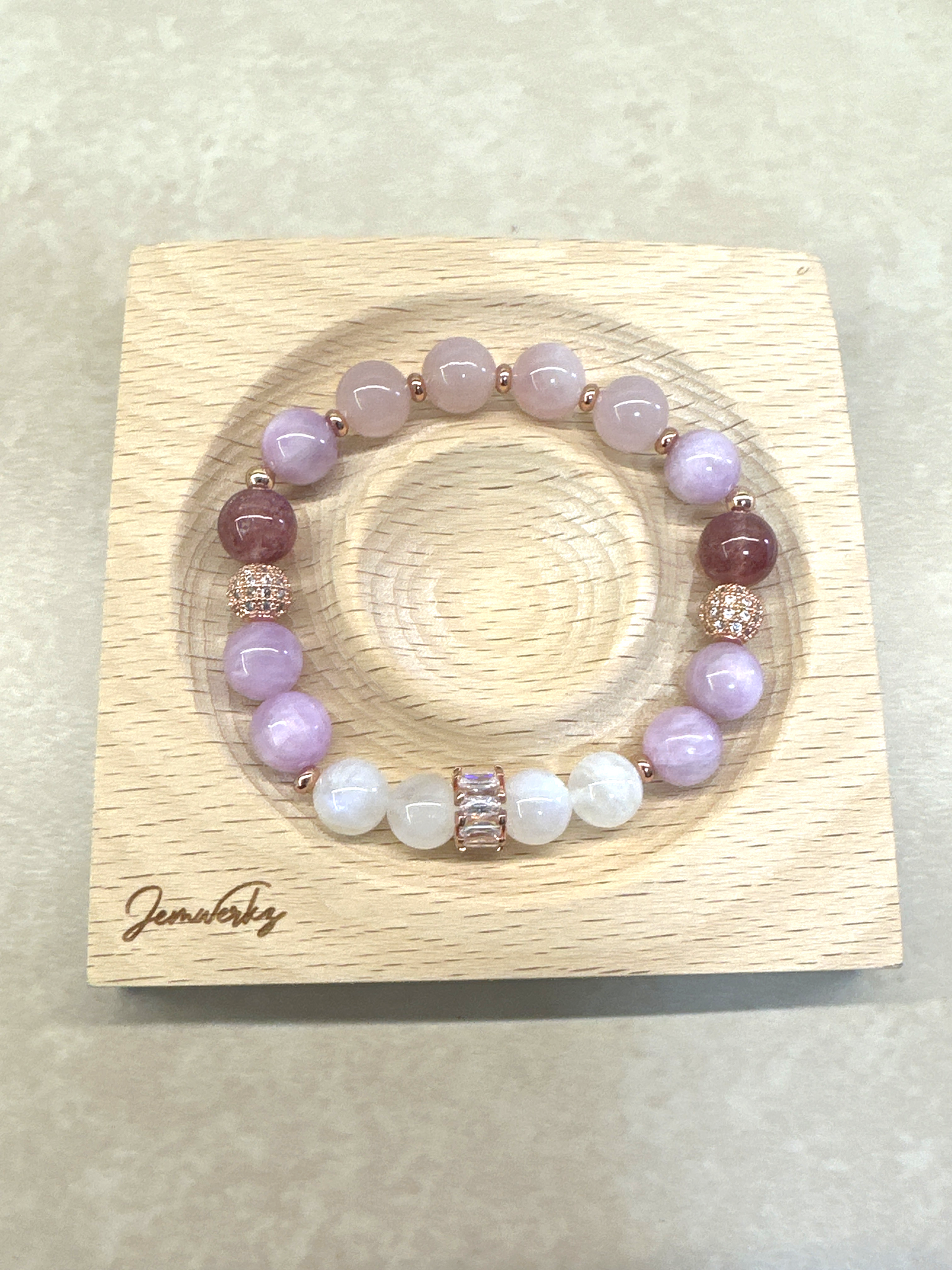 MACKENZIE - Moonstone, Cat-eye Kunzite, Strawberry Quartz and Rose Quartz Bracelet