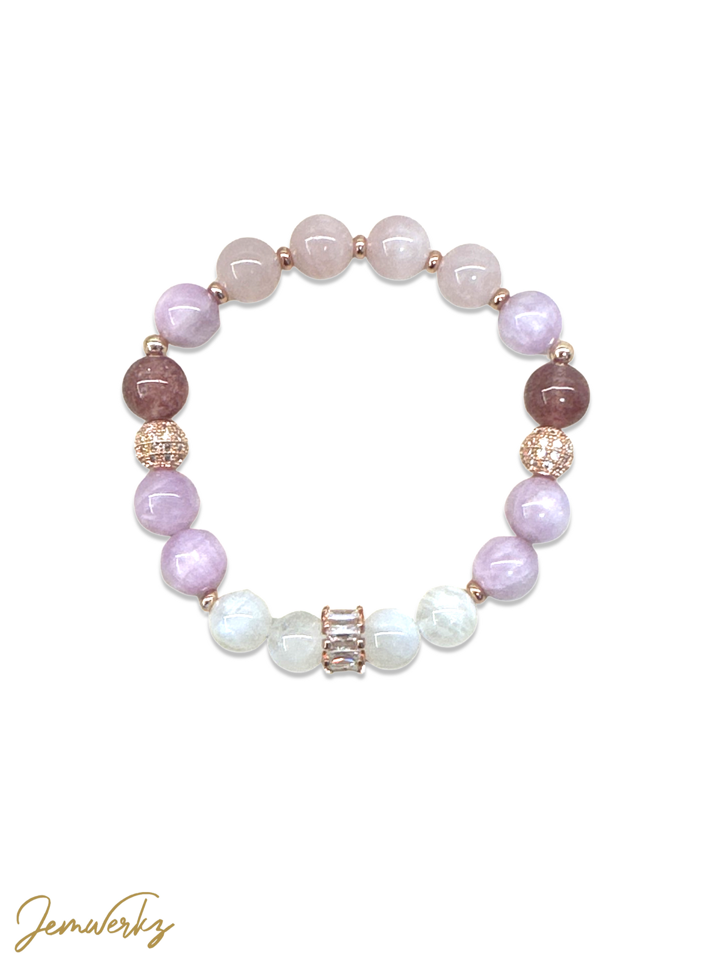 MACKENZIE - Moonstone, Cat-eye Kunzite, Strawberry Quartz and Rose Quartz Bracelet
