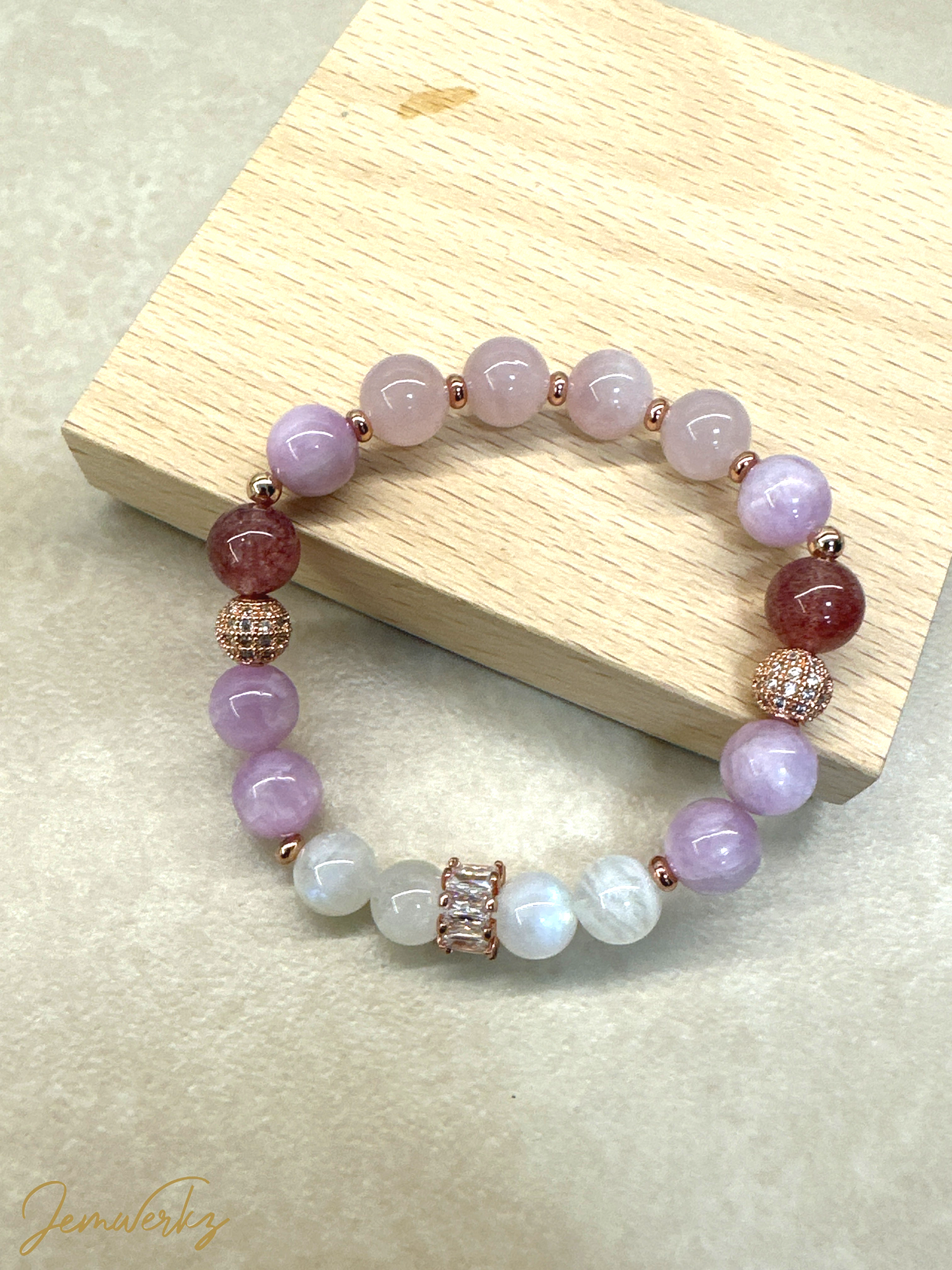 MACKENZIE - Moonstone, Cat-eye Kunzite, Strawberry Quartz and Rose Quartz Bracelet