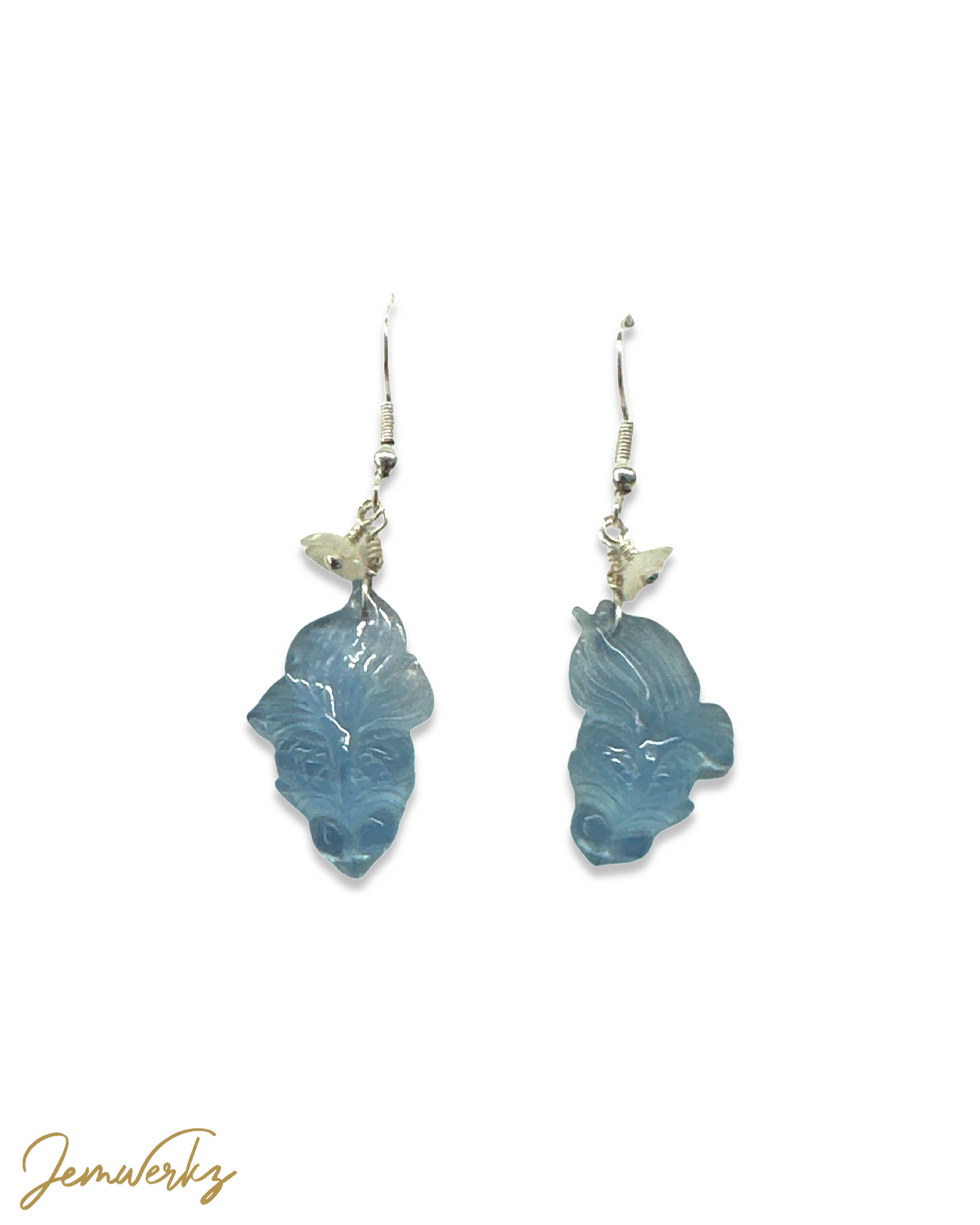 ACACIA - Aquamarine Goldfish with Pearl Shell Flower Earrings