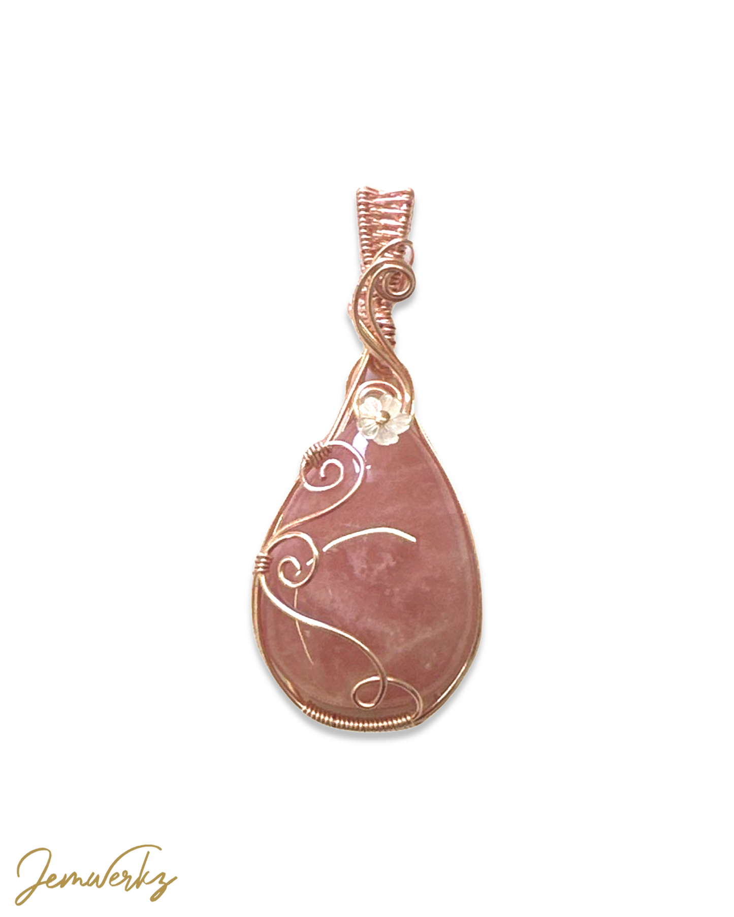 ROWYN - Madgascar Rose Quartz Teardrop Wire-Wrapped Pendant