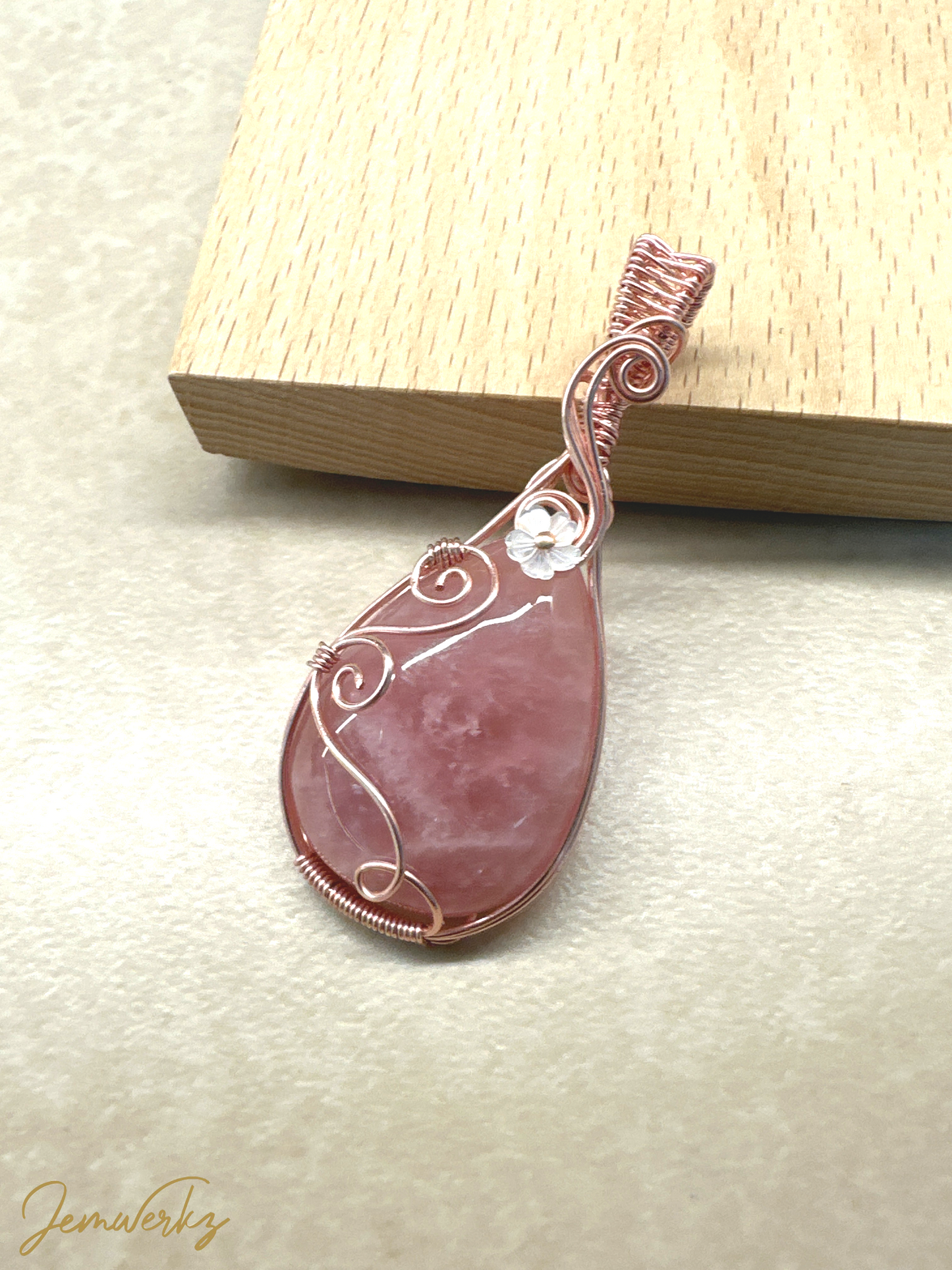 ROWYN - Madgascar Rose Quartz Teardrop Wire-Wrapped Pendant