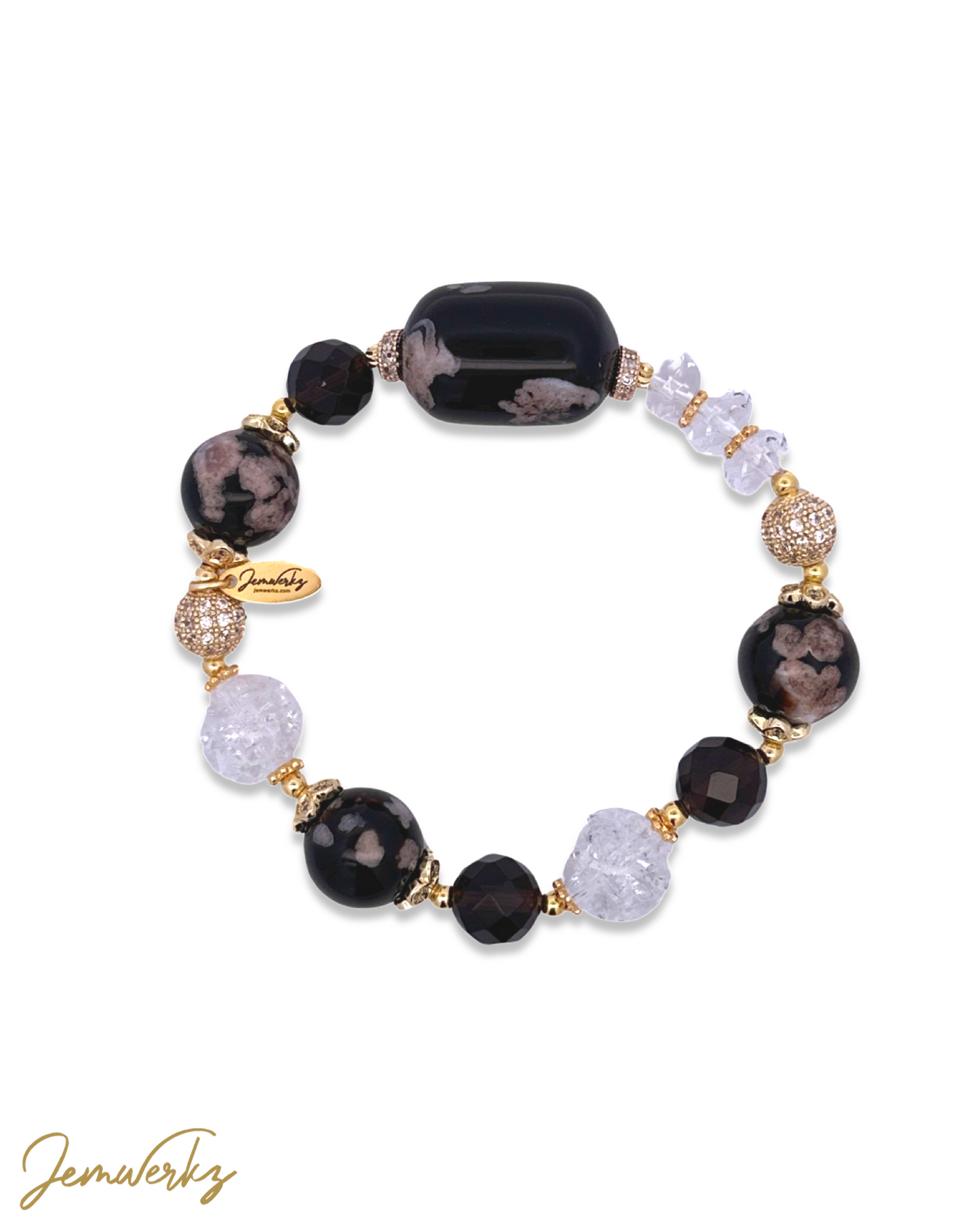SIMONE 1.2 - Black Sakura Agate Barrel with Faceted Smoky Quartz Bracelet