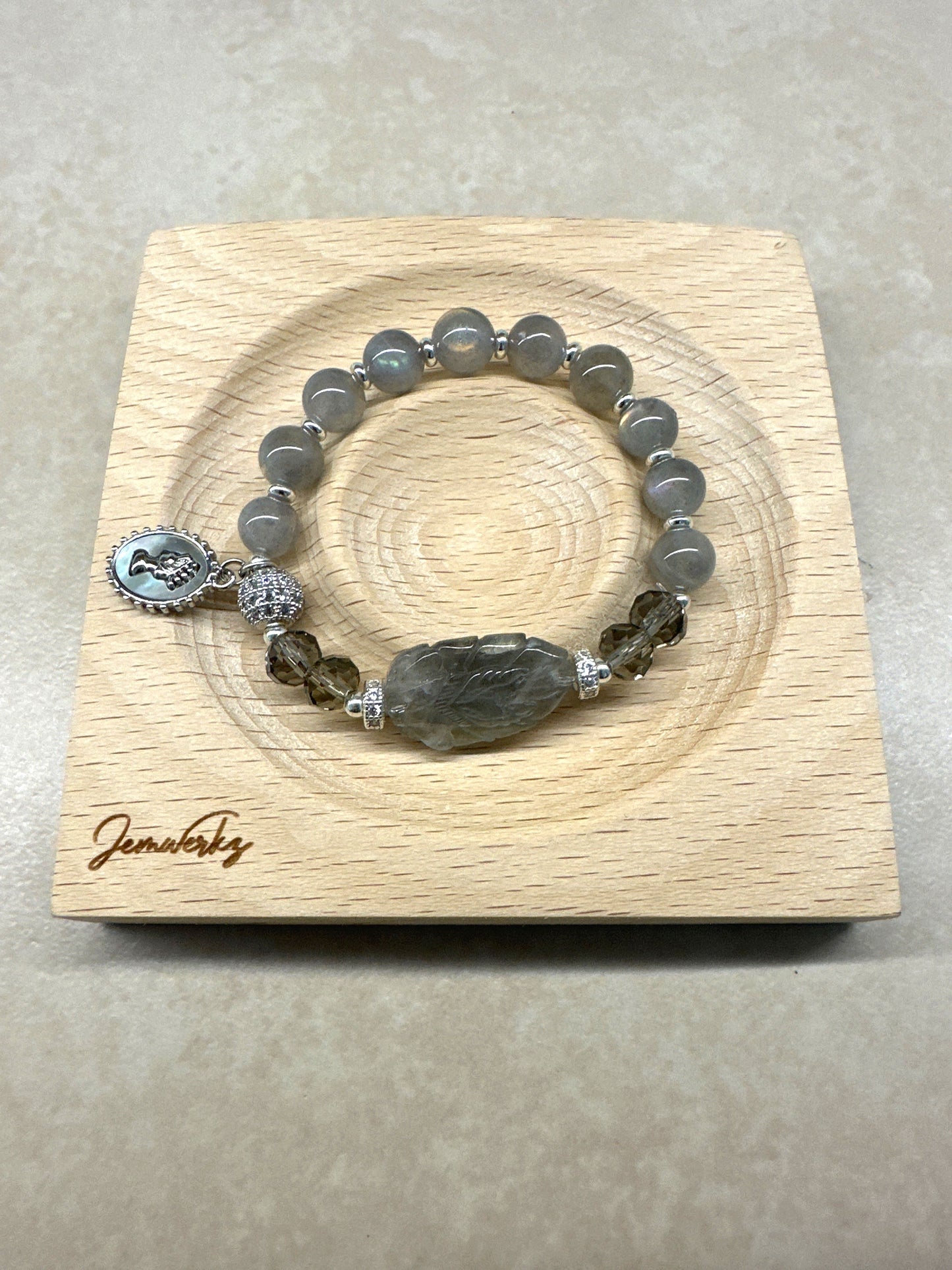 LAKEN - Labradorite 9-Tailed Fox with Faceted Smoky Quartz Bracelet