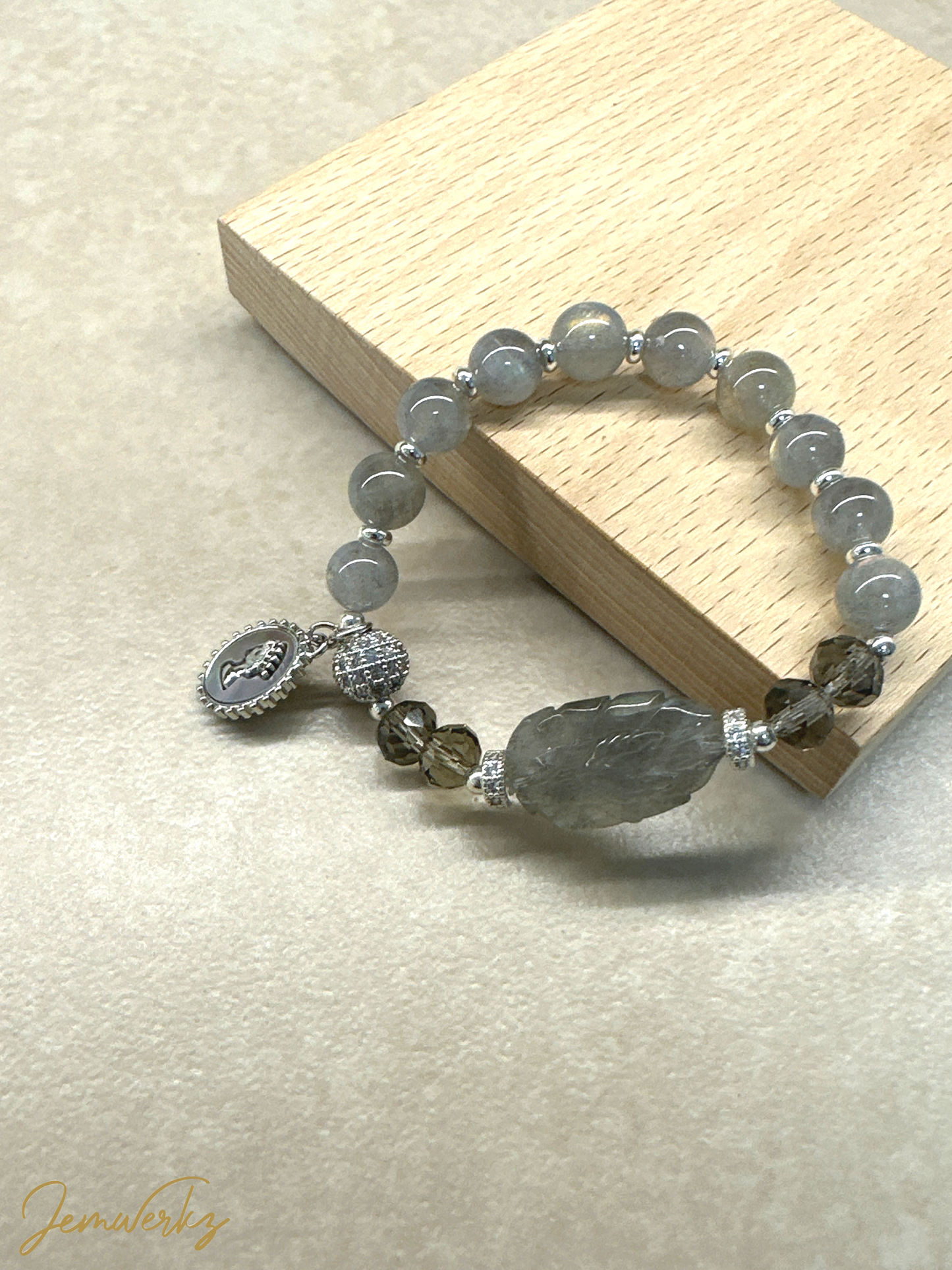 LAKEN - Labradorite 9-Tailed Fox with Faceted Smoky Quartz Bracelet