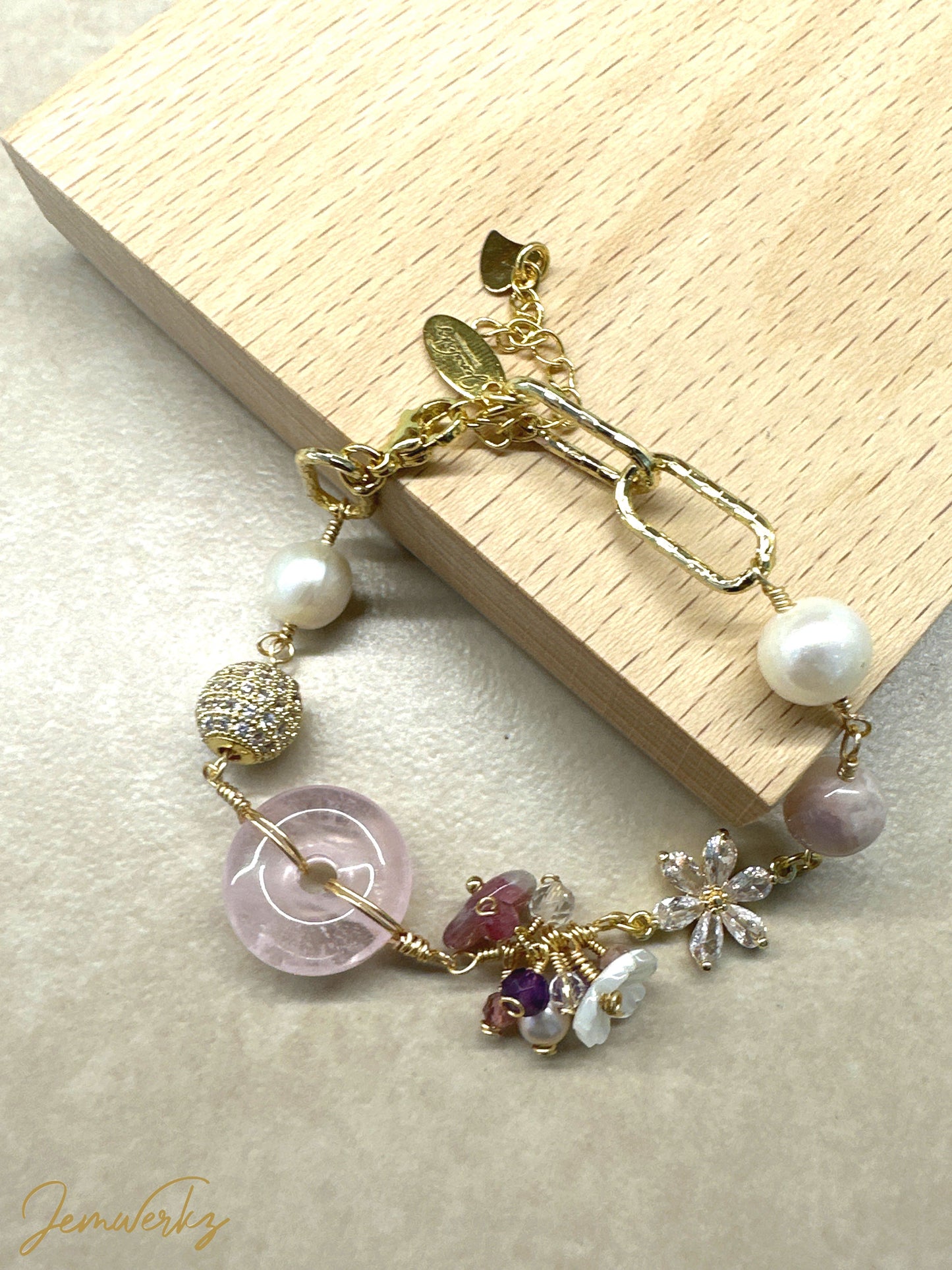 RAINE - Rose Quartz Donut, Pink Tourmaline, Sakura Agate, Freshwater Pearl Bracelet