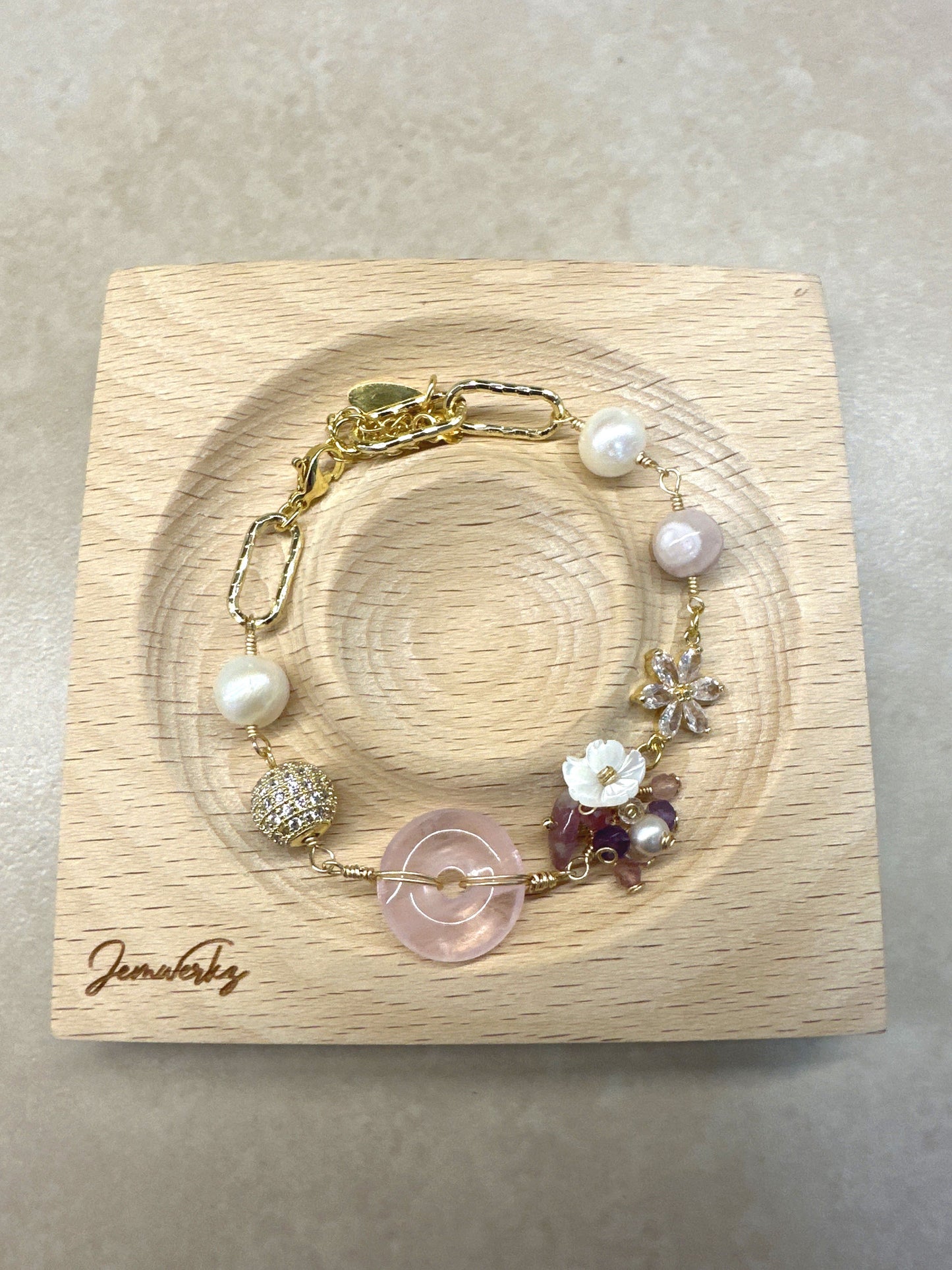 RAINE - Rose Quartz Donut, Pink Tourmaline, Sakura Agate, Freshwater Pearl Bracelet
