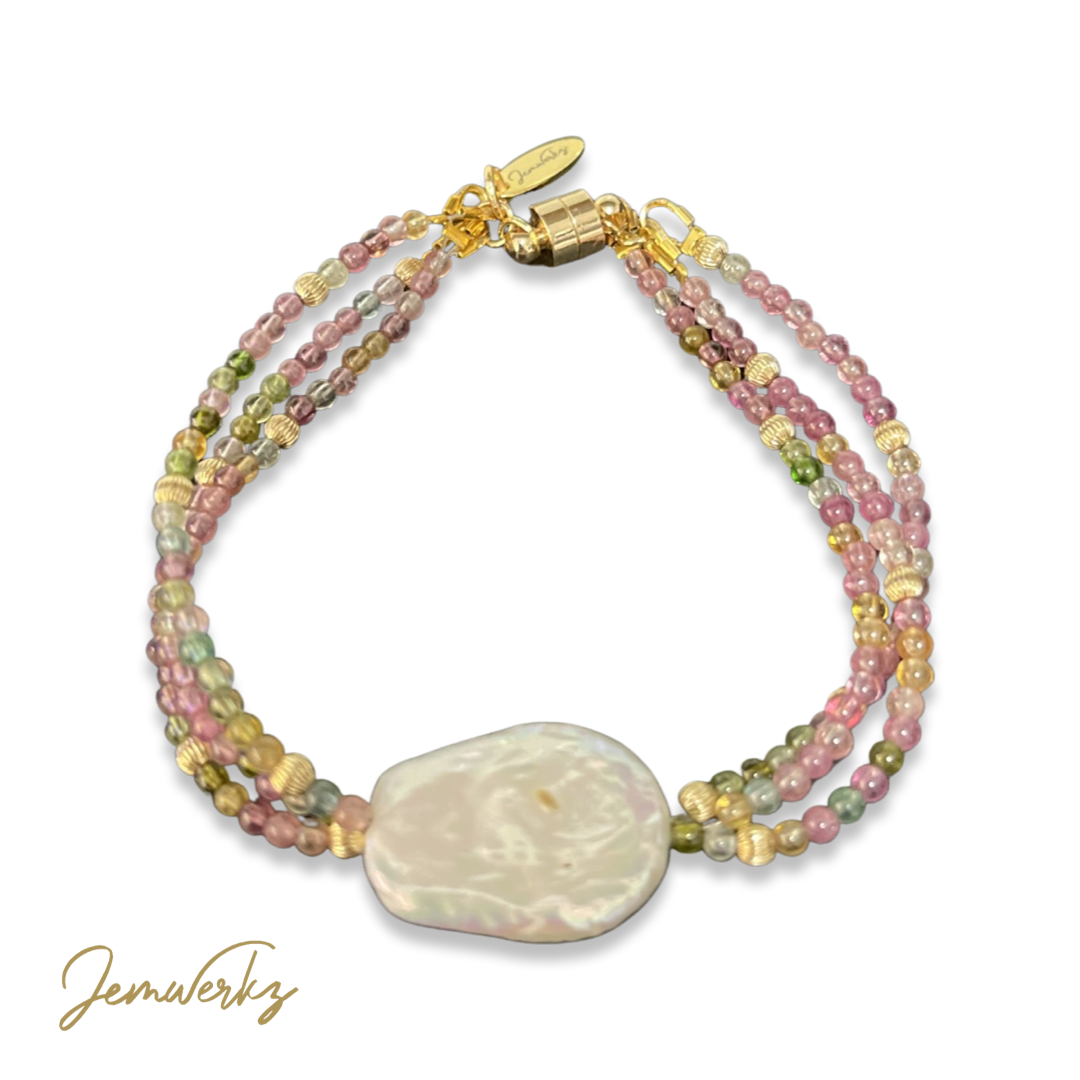 TEIKO - Three Strand Tourmaline and Baroque Pearl Bracelet