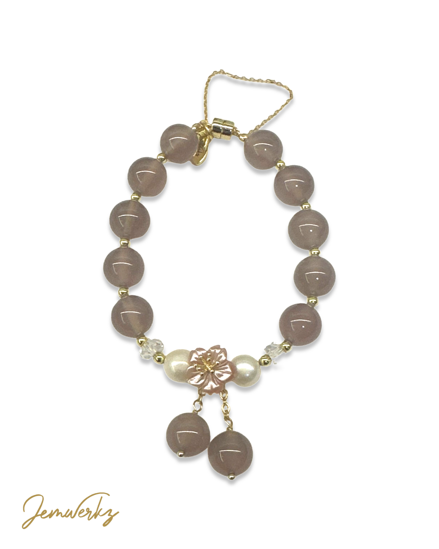 CHIDORI - Purple Chalcedony with Freshwater Pearl and Clear Quartz Bracelet