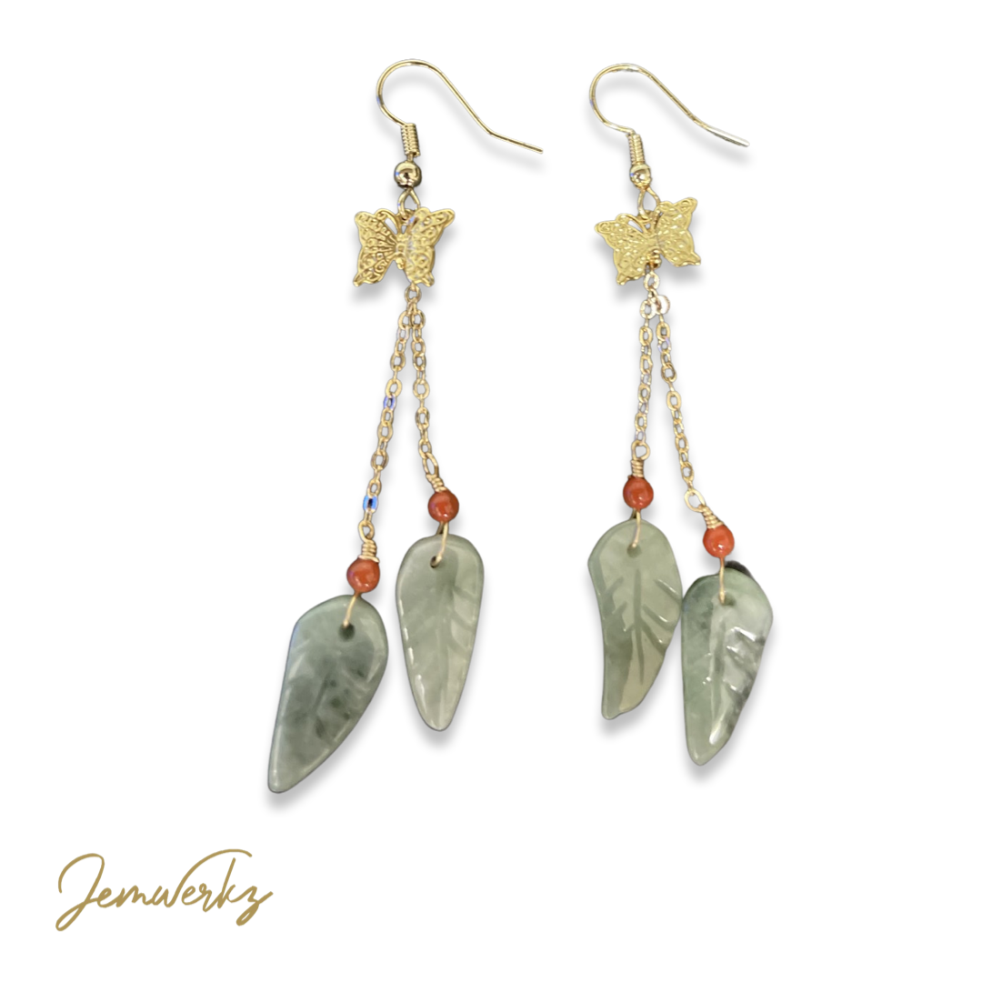 JADA - Jade Leaf and Red Agate Handmade Earrings Singapore
