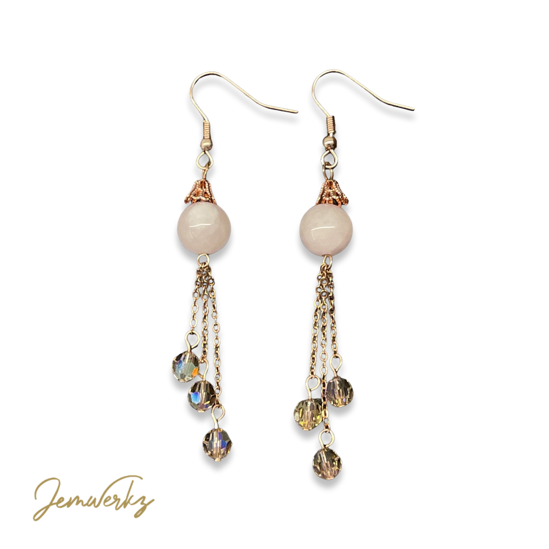 RORI - Rose Quartz with Dangling Swarovski Crystals Earrings Jewellery Singapore