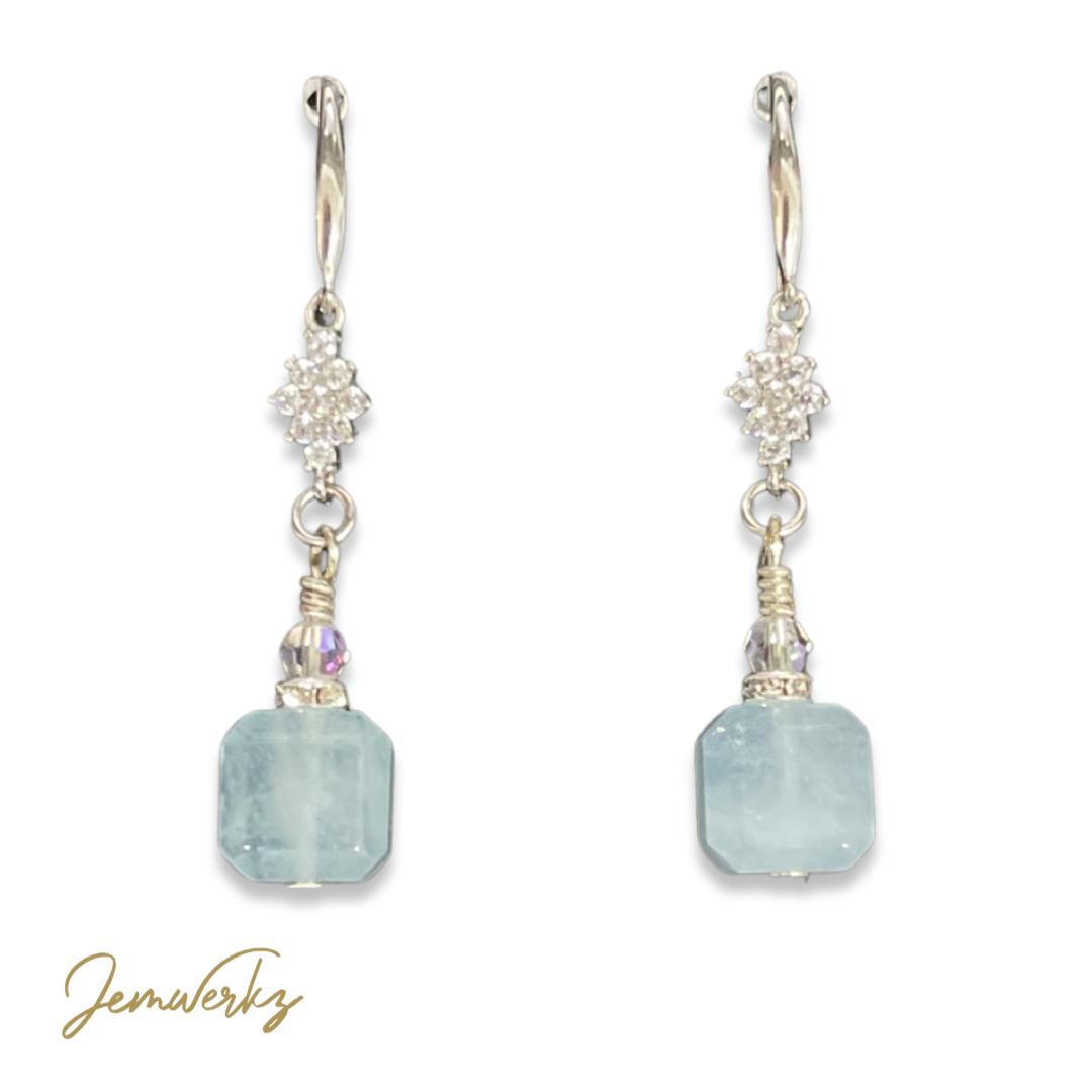 MARI - Blue Morganite Cube Dangling Earrings