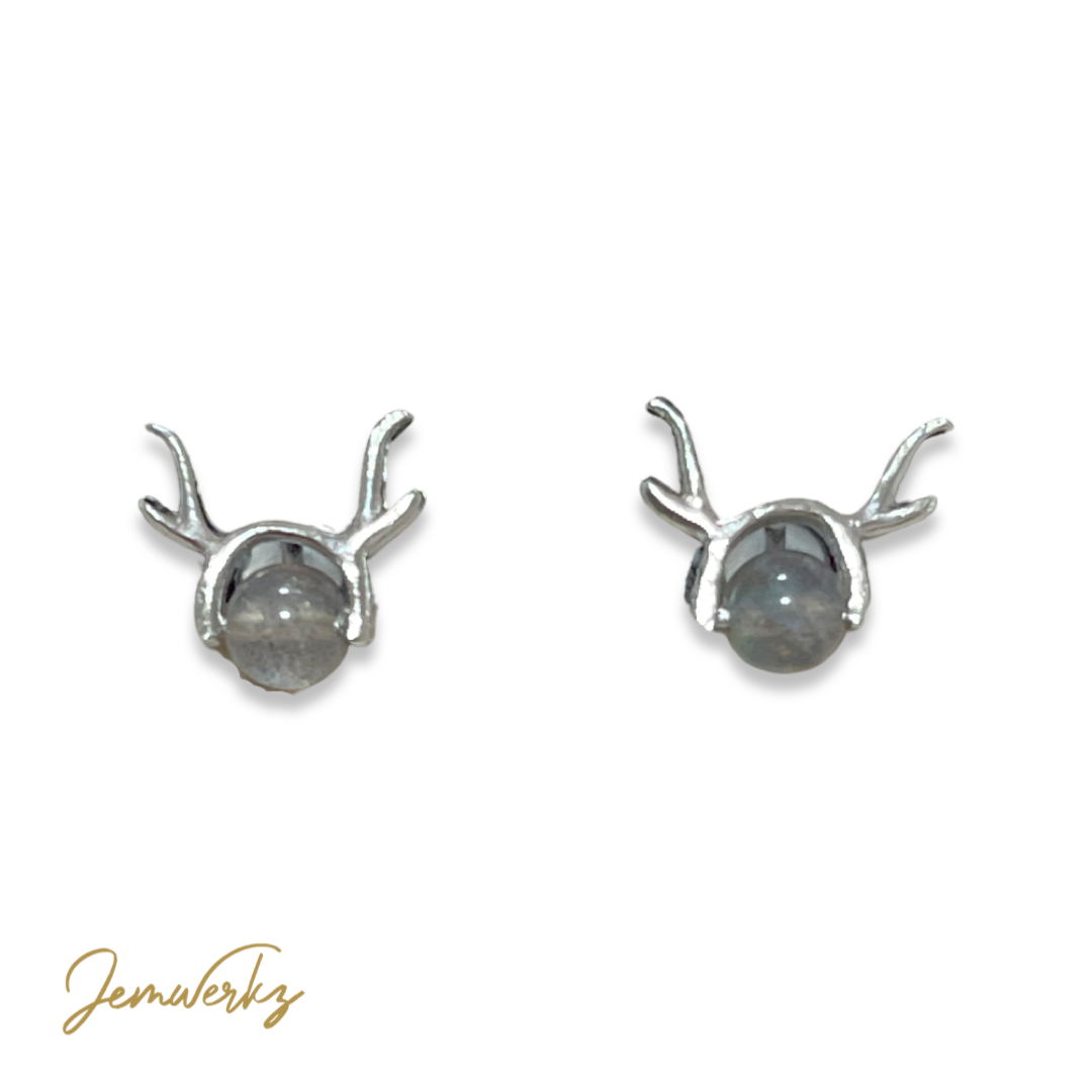 SABINE 1.0 - Black Skeletal Sunstone Deer Earrings