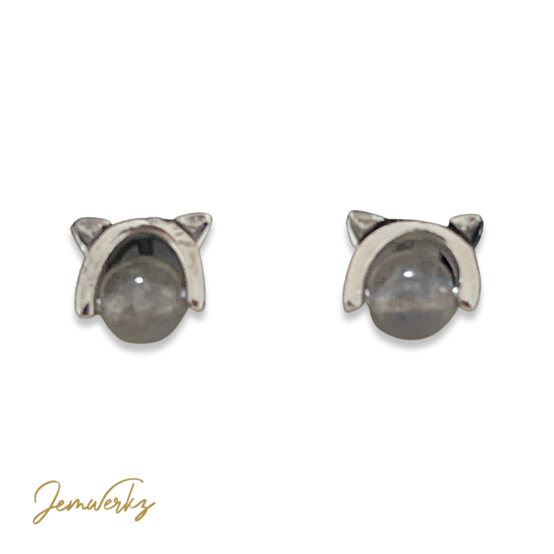 SABINE 2.0 - Black Skeletal Sunstone Cat Ear Earrings