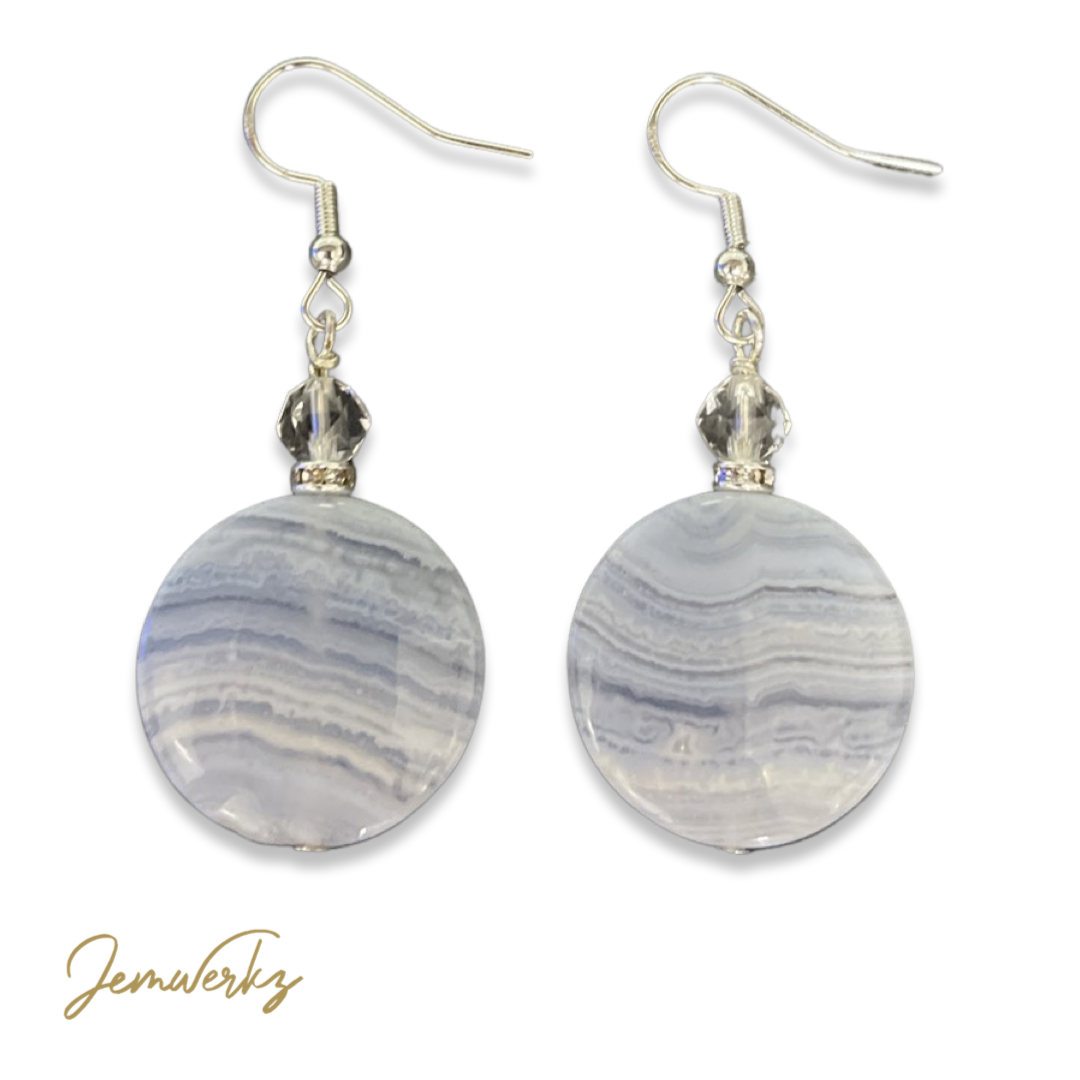 Round Blue Earrings | Blue Lace Agate Earingsblue | Jemwerkz