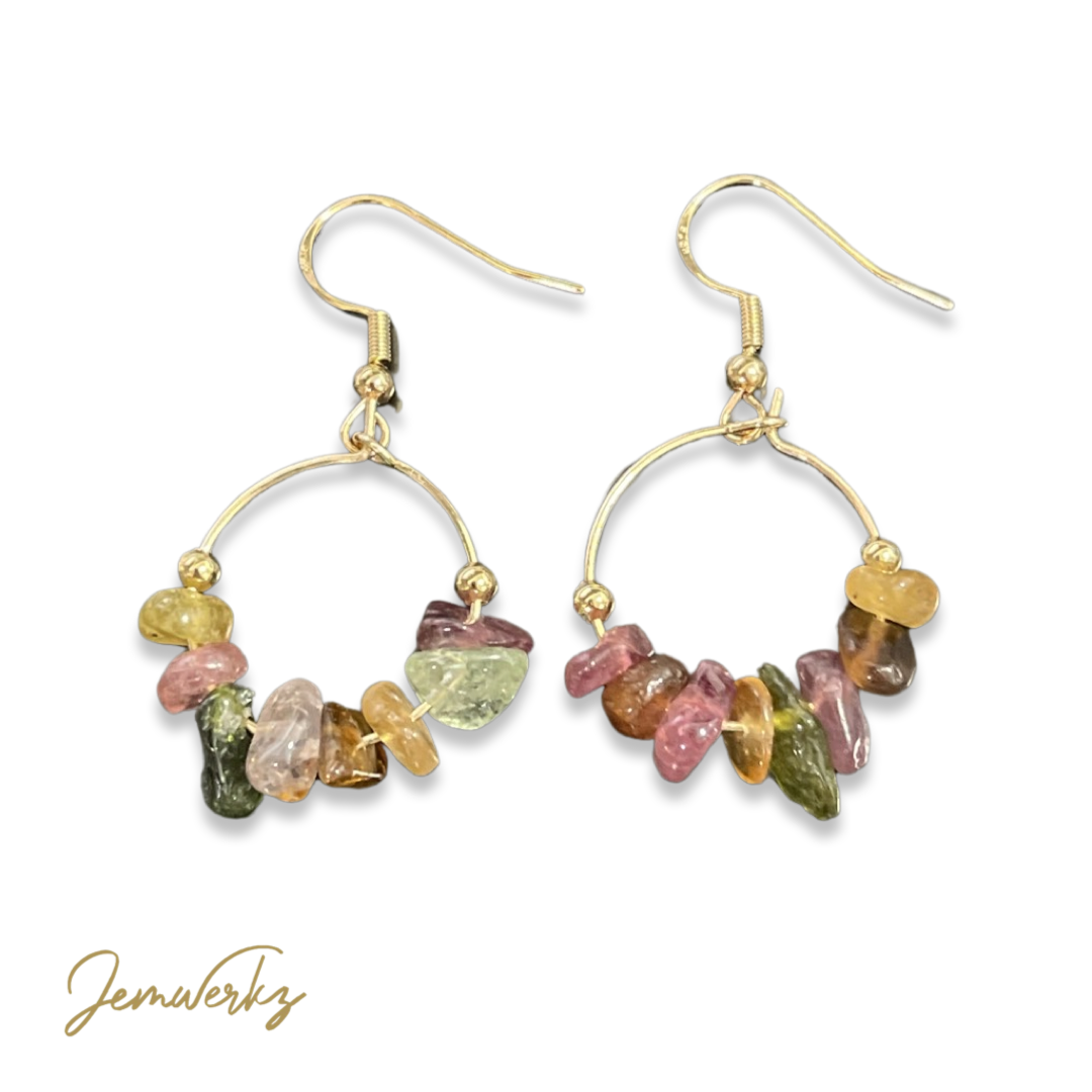 TOVA - Rainbow Tourmaline Chips Hoop Earrings