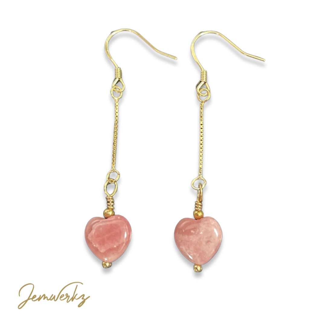 RITA - Rhodocrosite Heart Dangling Earrings
