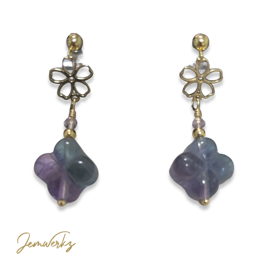 FAYE 1.1 - Purple and Blue Fluorite Clover-Shaped Earrings
