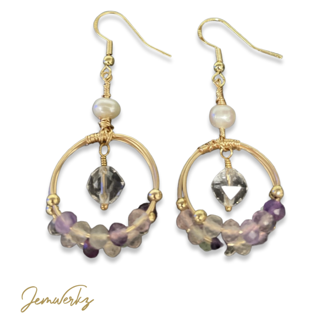 FLYNN - Fluorite Beads and Freshwater Pearls Earrings
