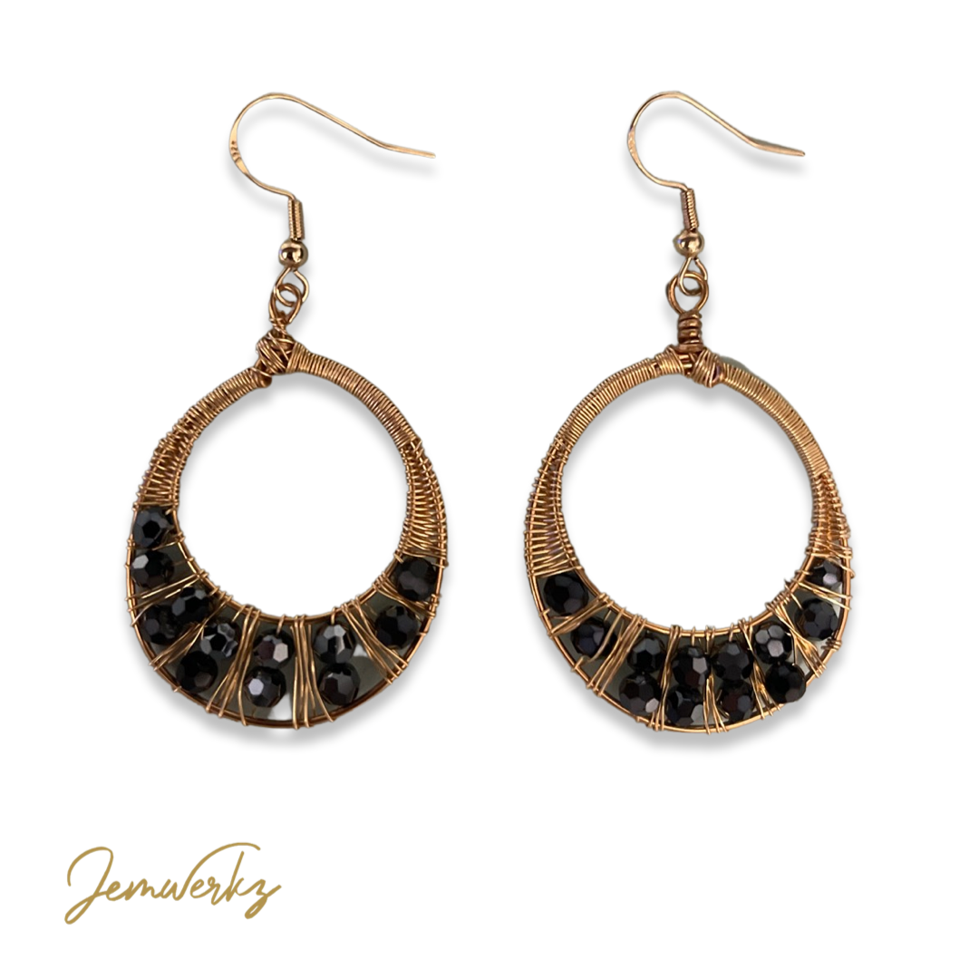 SAHARI - Wire-wrap Swarovski Black Crystals Earrings
