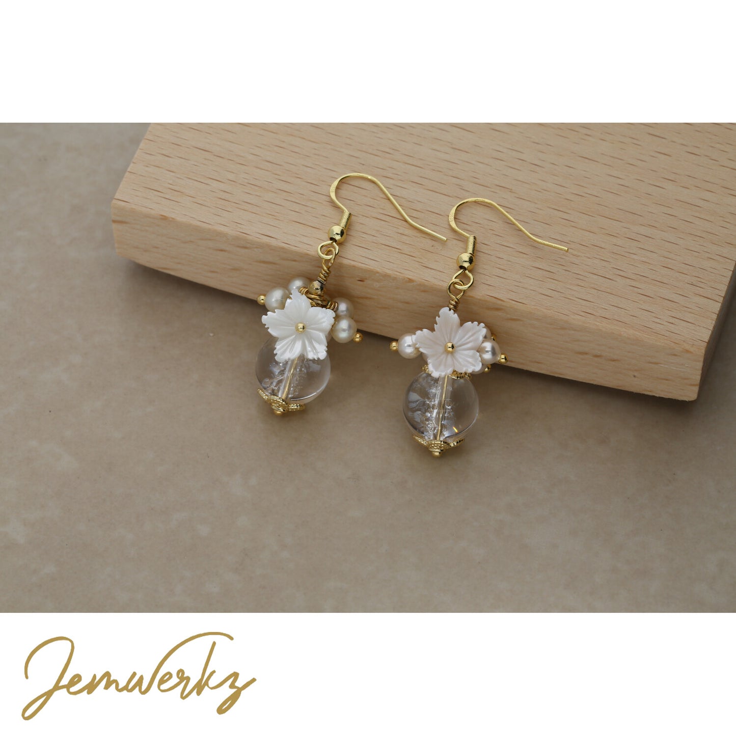 CARMEN - Clear Quartz and Freshwater Pearls Cluster Earrings