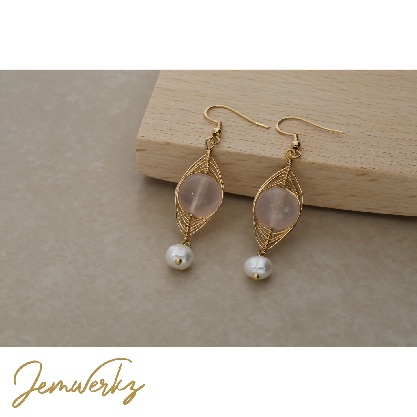 ROSALIE - Wire-wrap Magdascar Rose Quartz Earrings