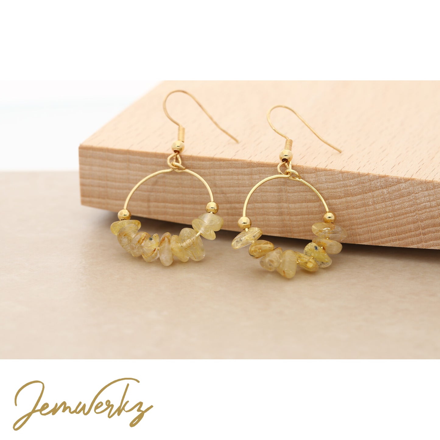 GITTEL - Gold Rutile Chips Hoop Earrings