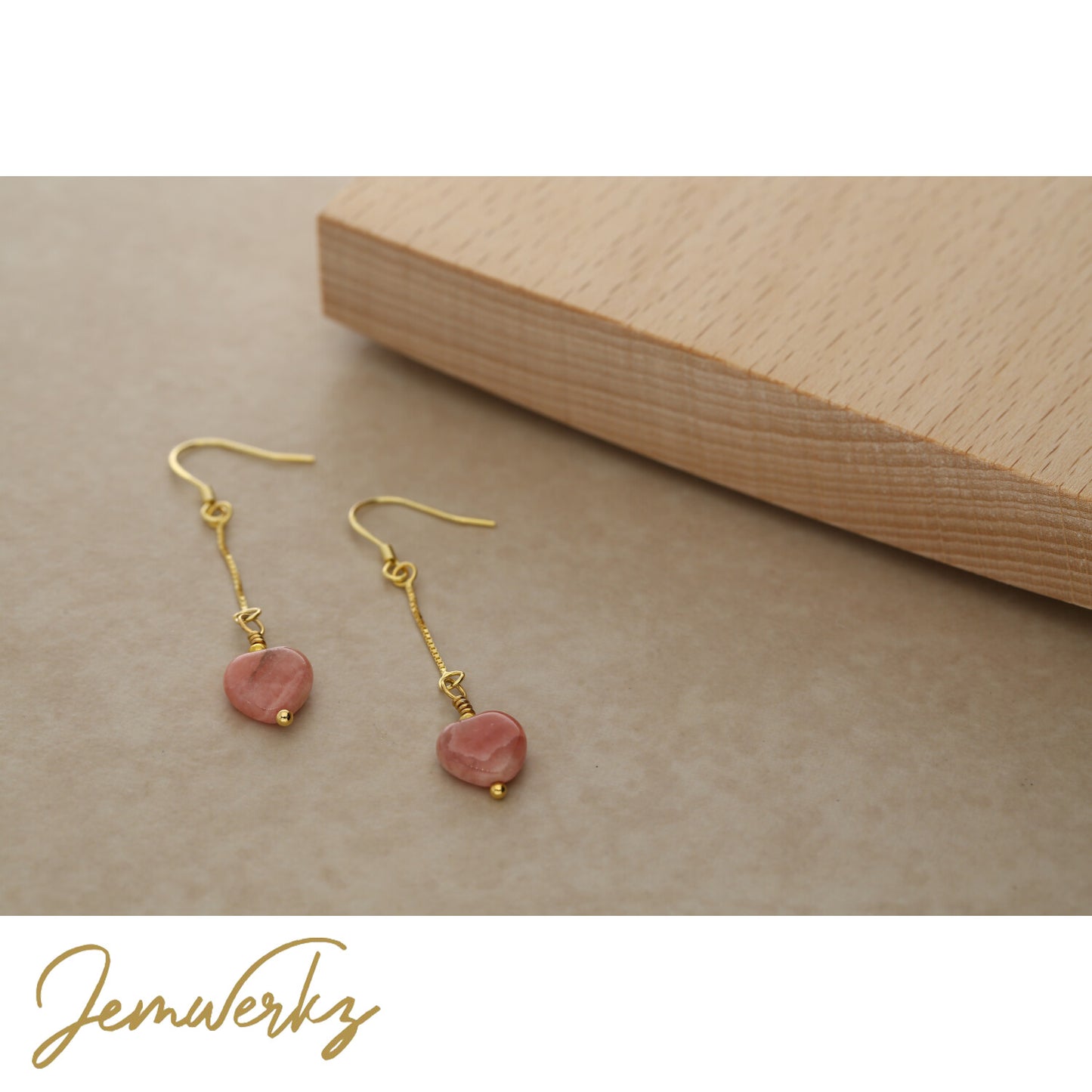RITA - Rhodocrosite Heart Dangling Earrings