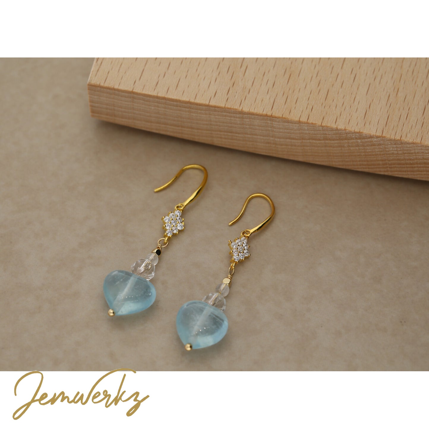 Heart Shaped Earrings | Aquamarine Earrings | Jemwerkz
