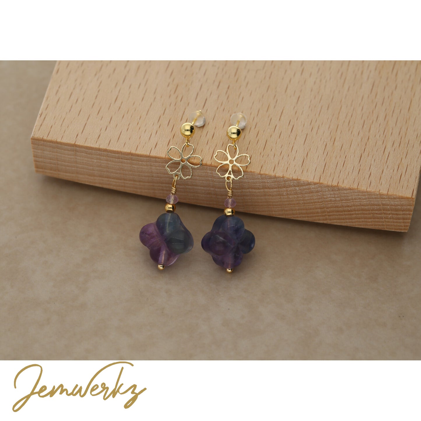FAYE 1.1 - Purple and Blue Fluorite Clover-Shaped Earrings