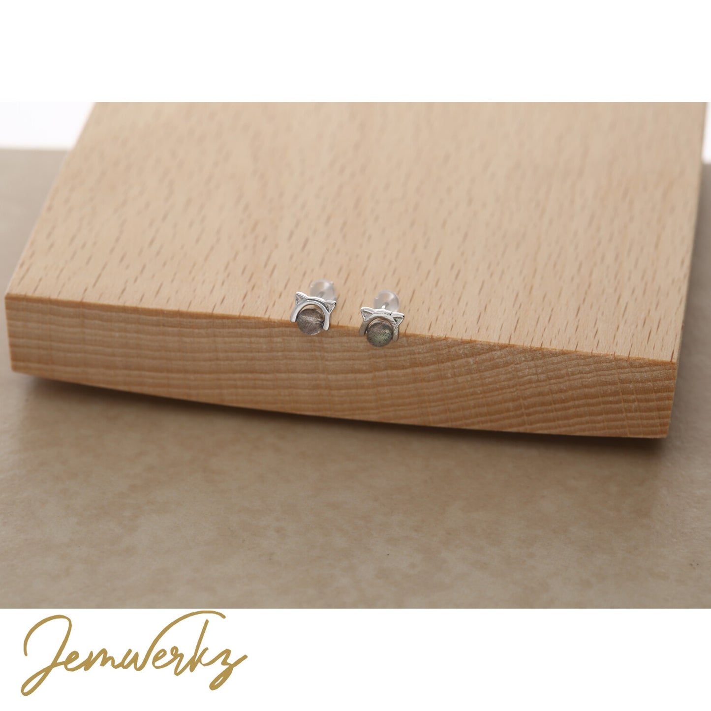 SABINE 2.0 - Black Skeletal Sunstone Cat Ear Earrings