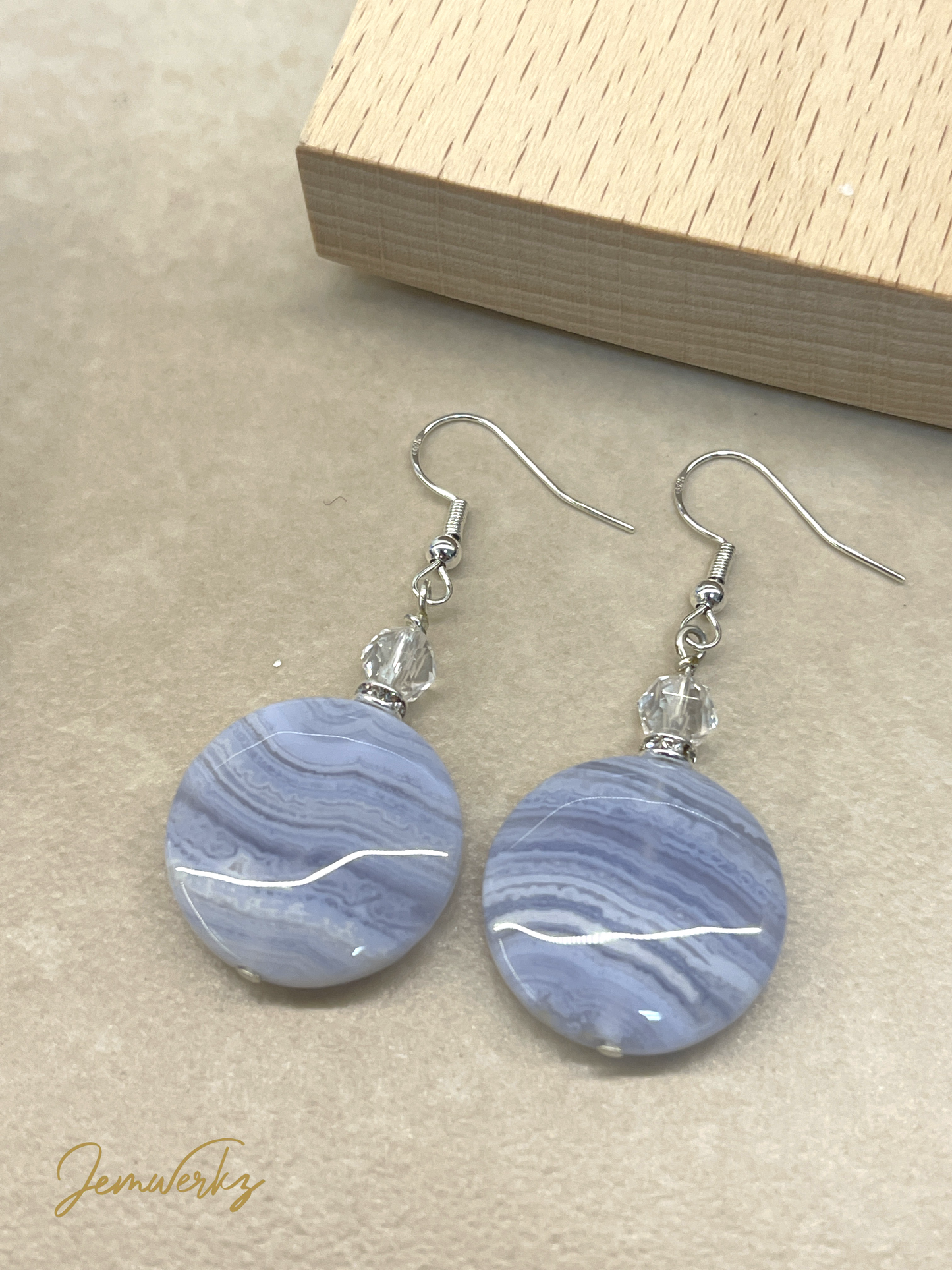 Round Blue Earrings | Blue Lace Agate Earingsblue | Jemwerkz
