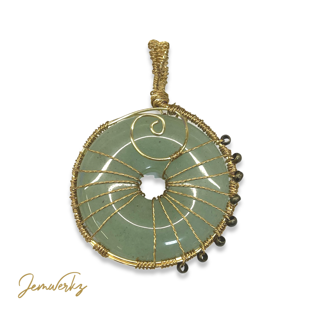 GERI - Green Aventurine Donut Wire-wrapped Pendant