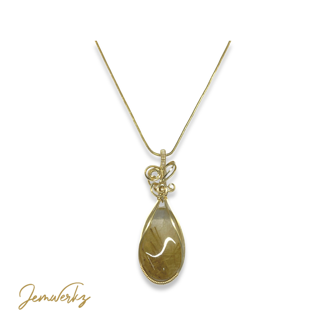 GIVERNY - Gold Rutilated Quartz Wire-wrapped Pendant