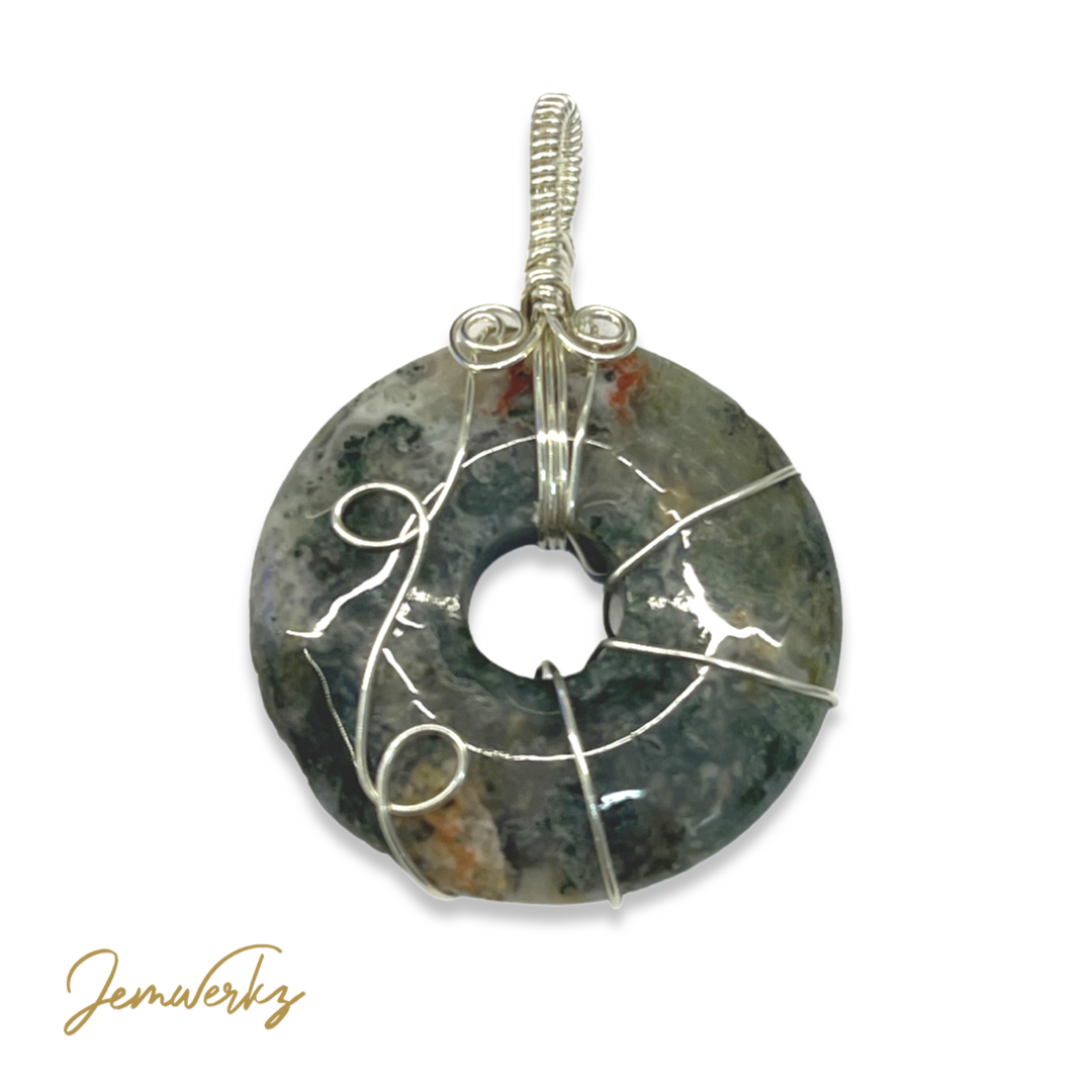 MALORY - Moss Agate Donut Wire-wrapped Pendant