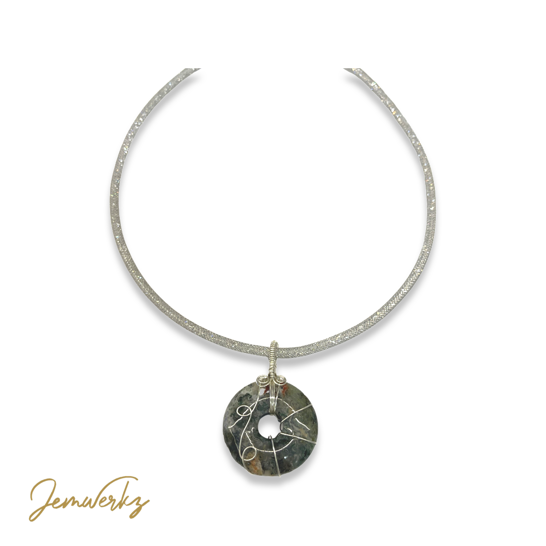 MALORY - Moss Agate Donut Wire-wrapped Pendant