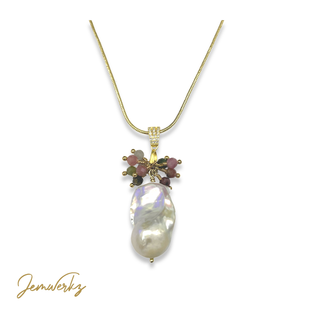 PRIMROSE - Baroque Pearl and Faceted Tourmaline Cluster Pendant