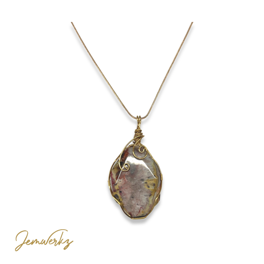 CARA - Crazy Lace Agate Wire-wrapped Pendant