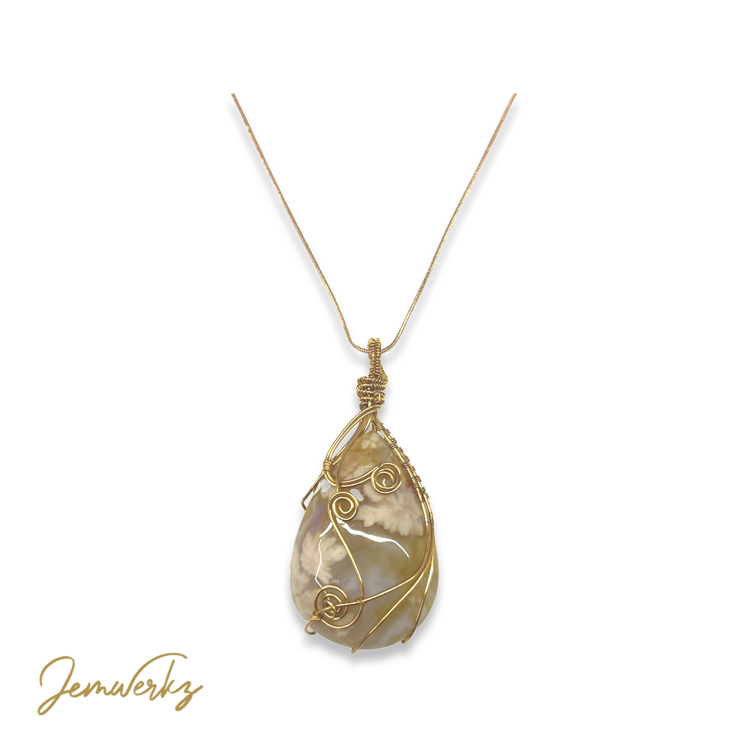 SHAYLA - Sakura Agate Wire-wrapped Pendant
