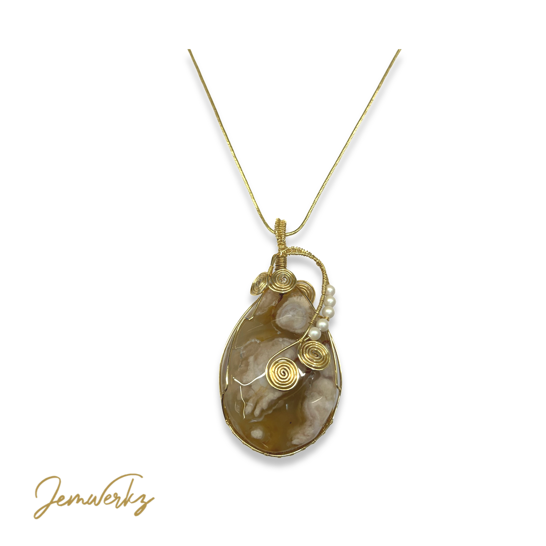 SELENE - Sakura Agate Wire-wrapped Pendant